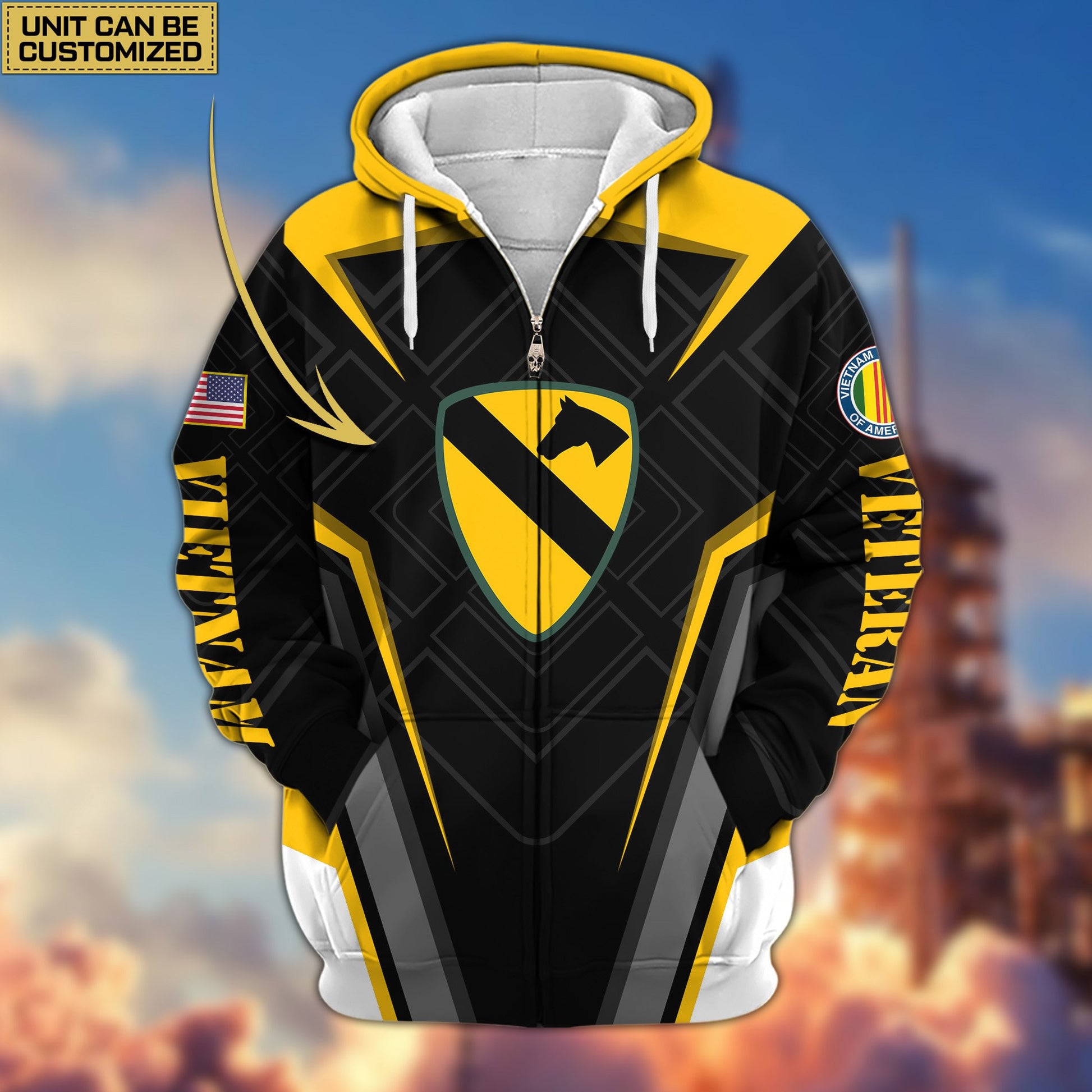 Premium Custom Unit US Veterans Zip Hoodie, Gifts For Veterans Day, Gifts For Dad, Gifts For Husband BPVC230801