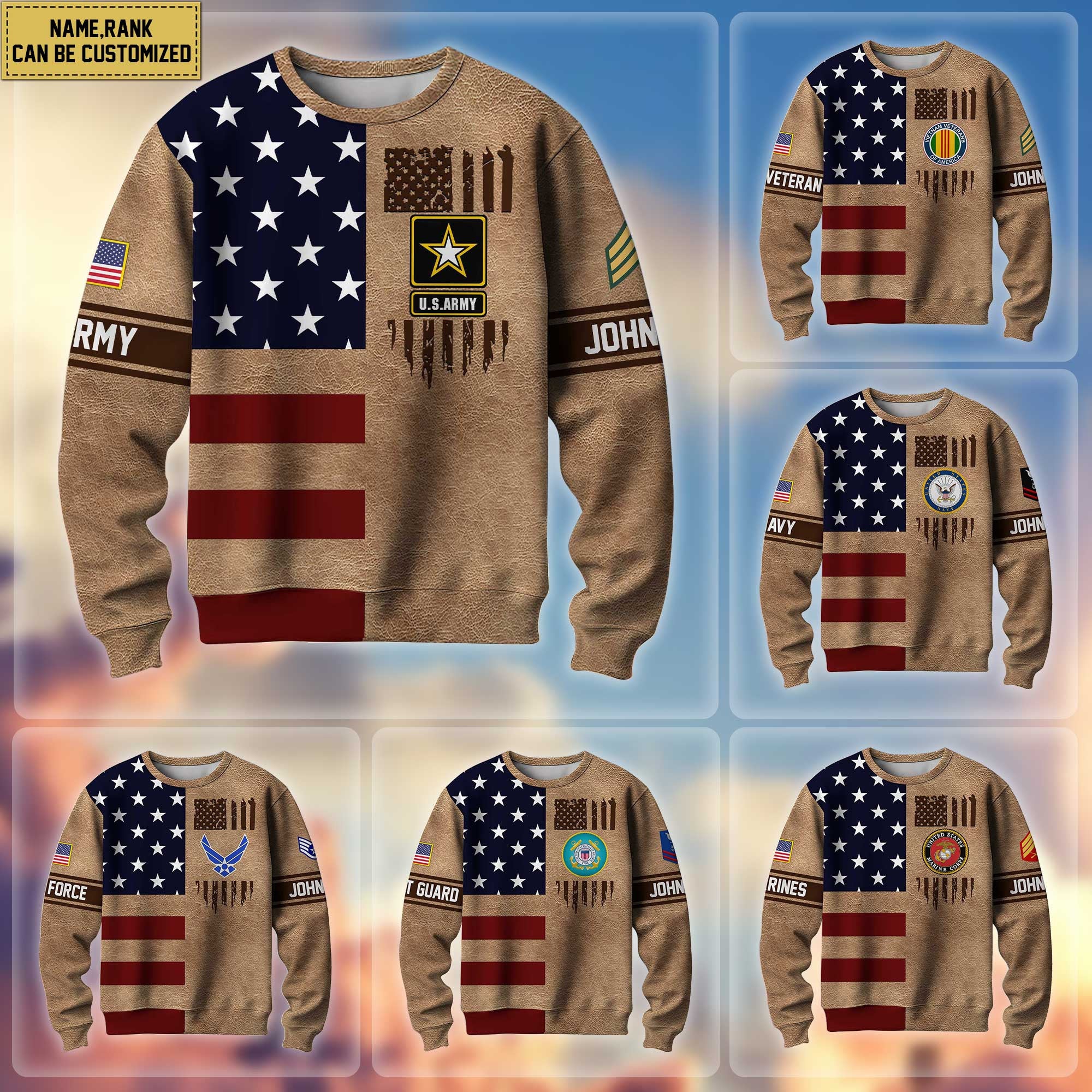 Premium Custom Name And Rank US Veterans Sweatshirt, Gifts For Veterans Day, Gifts For Dad, Gifts For Husband APHN230813