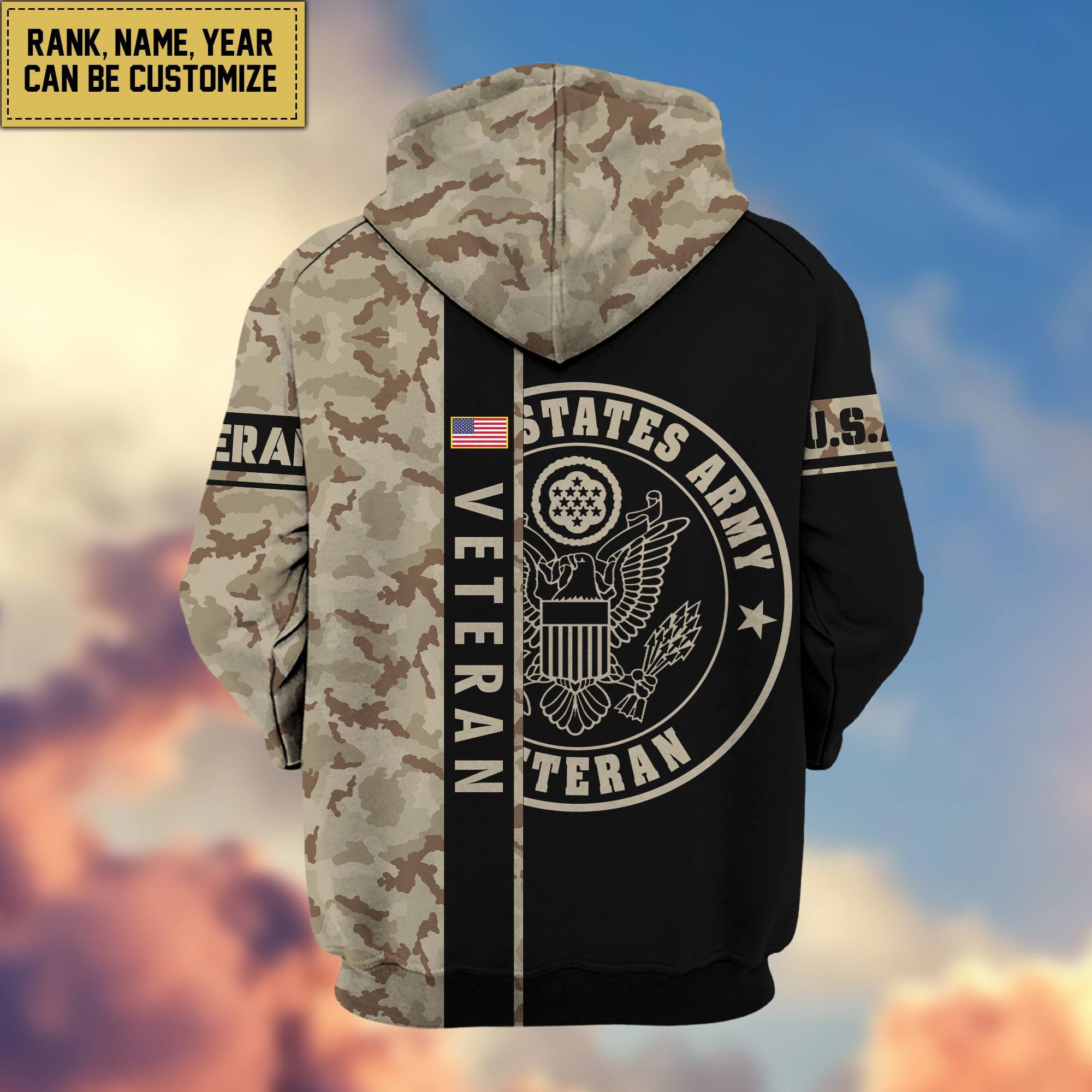 Premium US Army Zip Hoodie VPVC600001, Custom Name, Rank, Year, Gifts For Army Veteran, Gifts For Veterans Day
