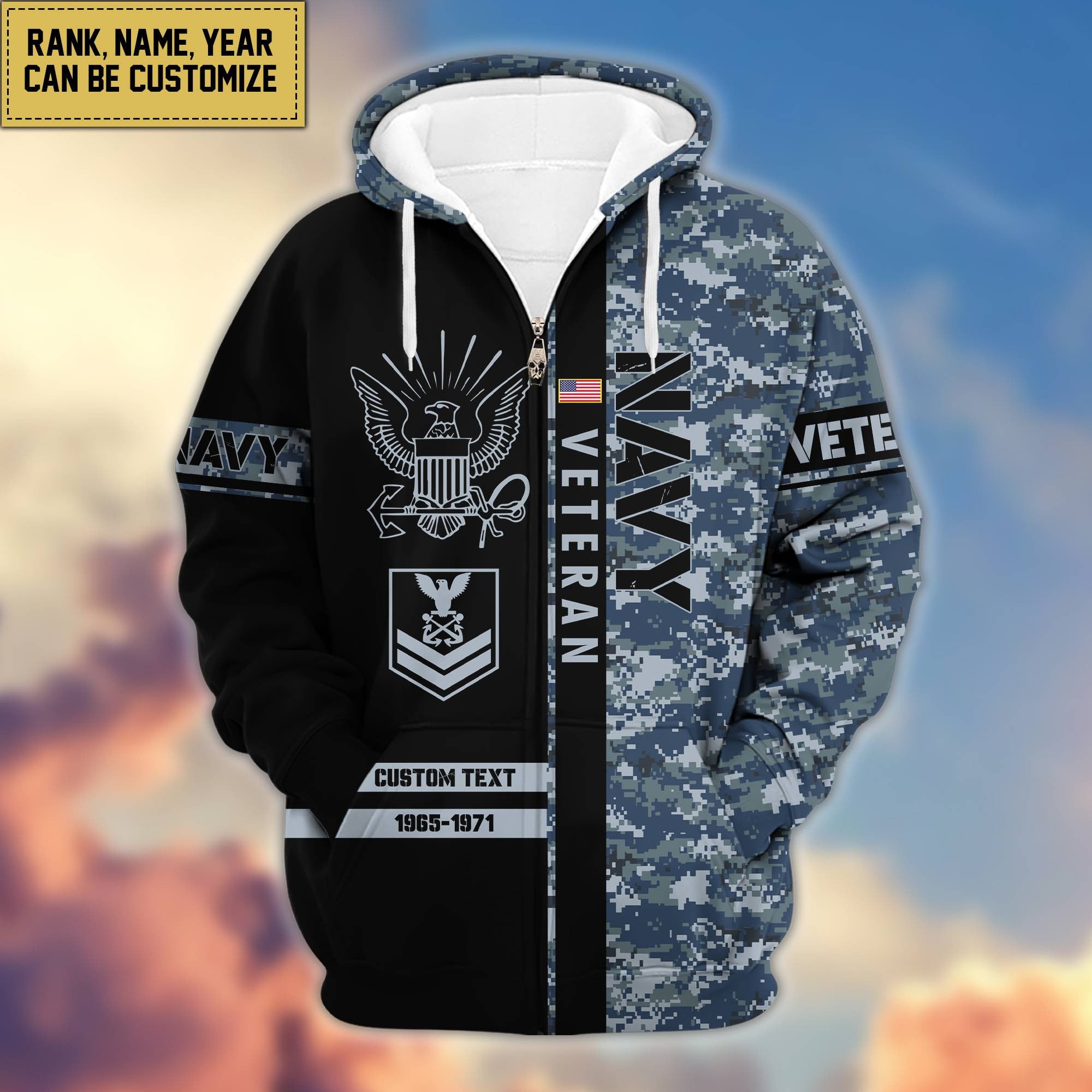 Premium US Navy Zip Hoodie VPVC600002, Custom Name, Rank, Year, Gifts For Navy Veteran, Gifts For Veterans Day