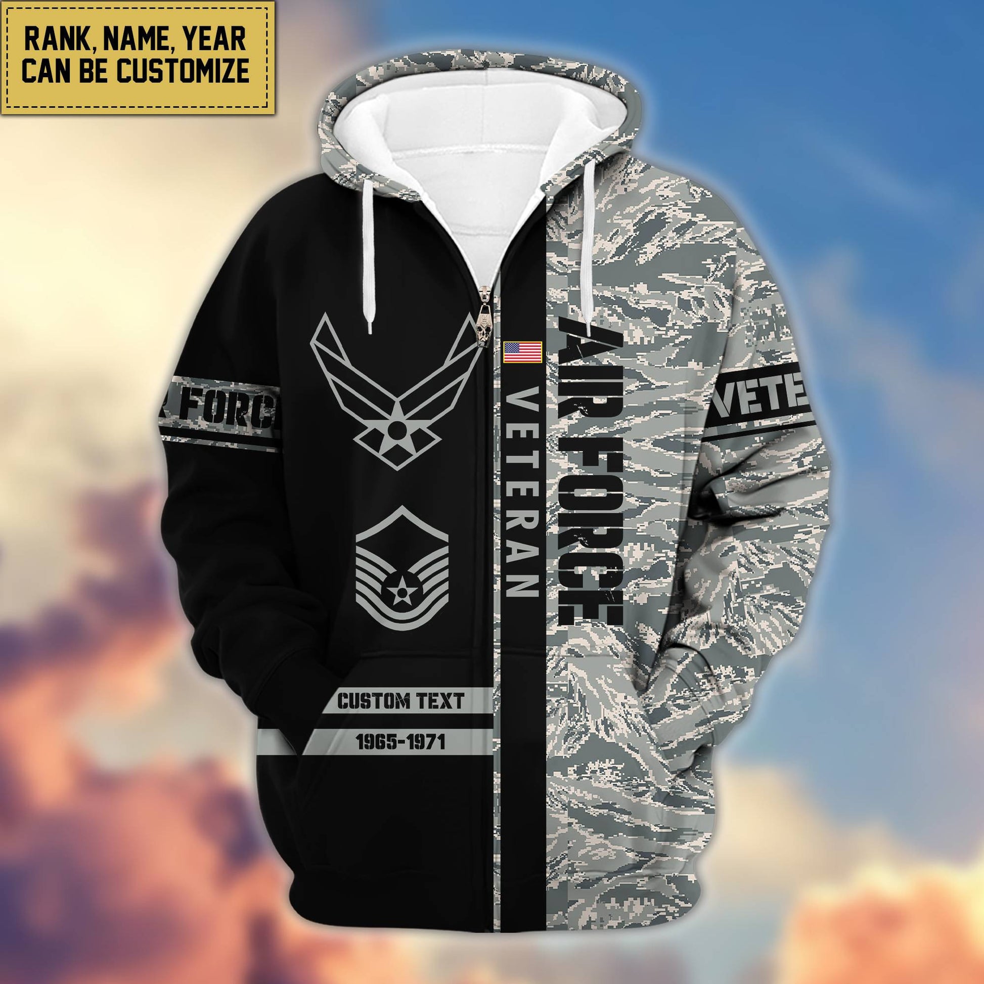 Premium USAF Zip Hoodie VPVC600004, Custom Name, Rank, Year, Gifts For Air Force Veteran, Gifts For Veterans Day