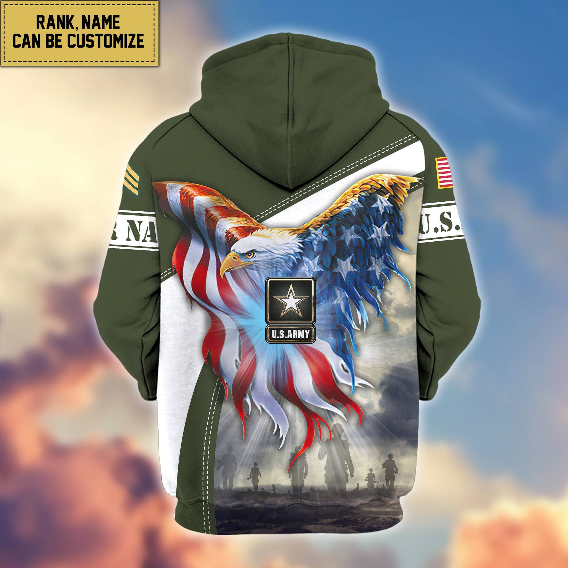 Premium US Army Zip Hoodie VPVC600101, Custom Name, Rank, Year, Gifts For Army Veteran, Gifts For Veterans Day