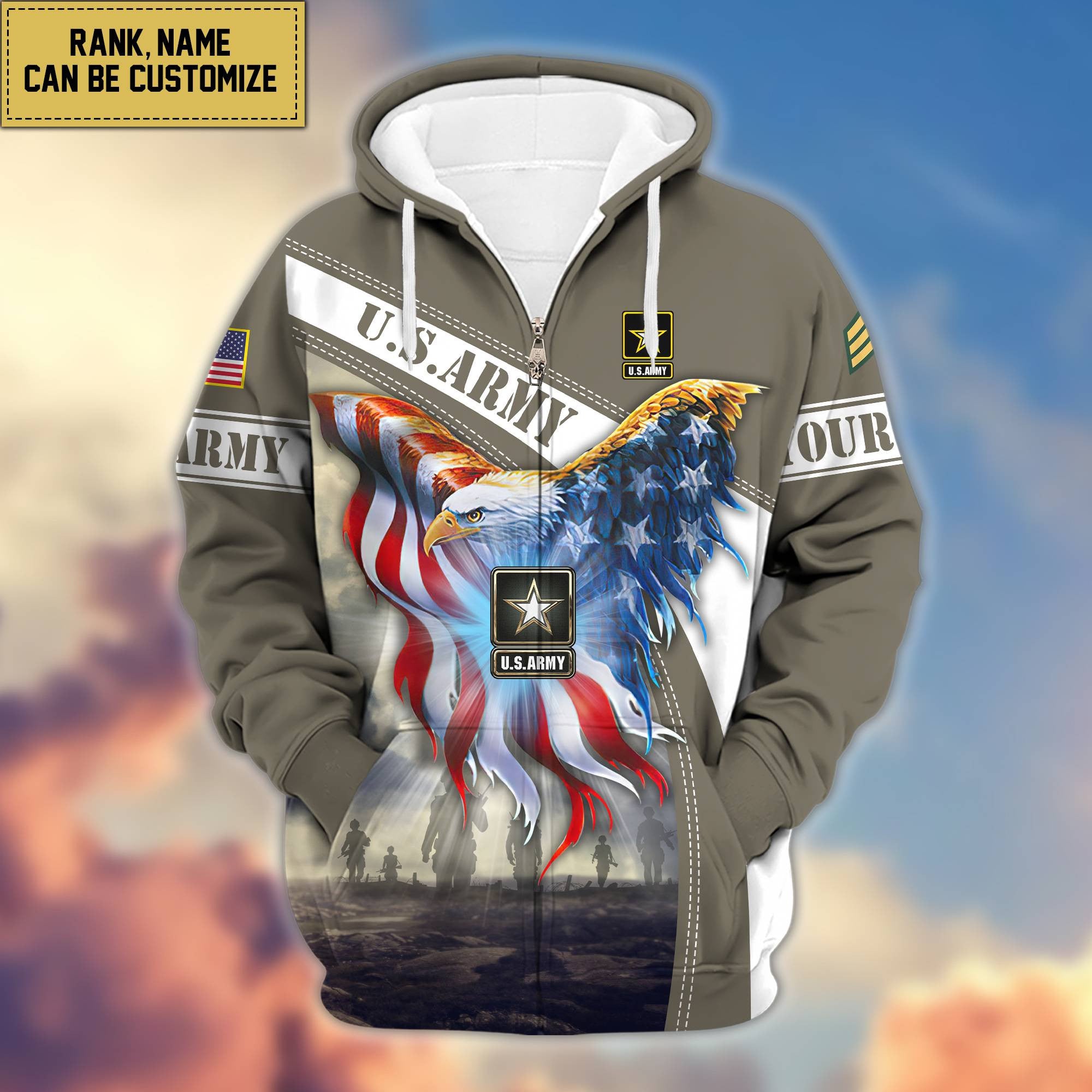 Premium US Army Zip Hoodie VPVC600101, Custom Name, Rank, Year, Gifts For Army Veteran, Gifts For Veterans Day