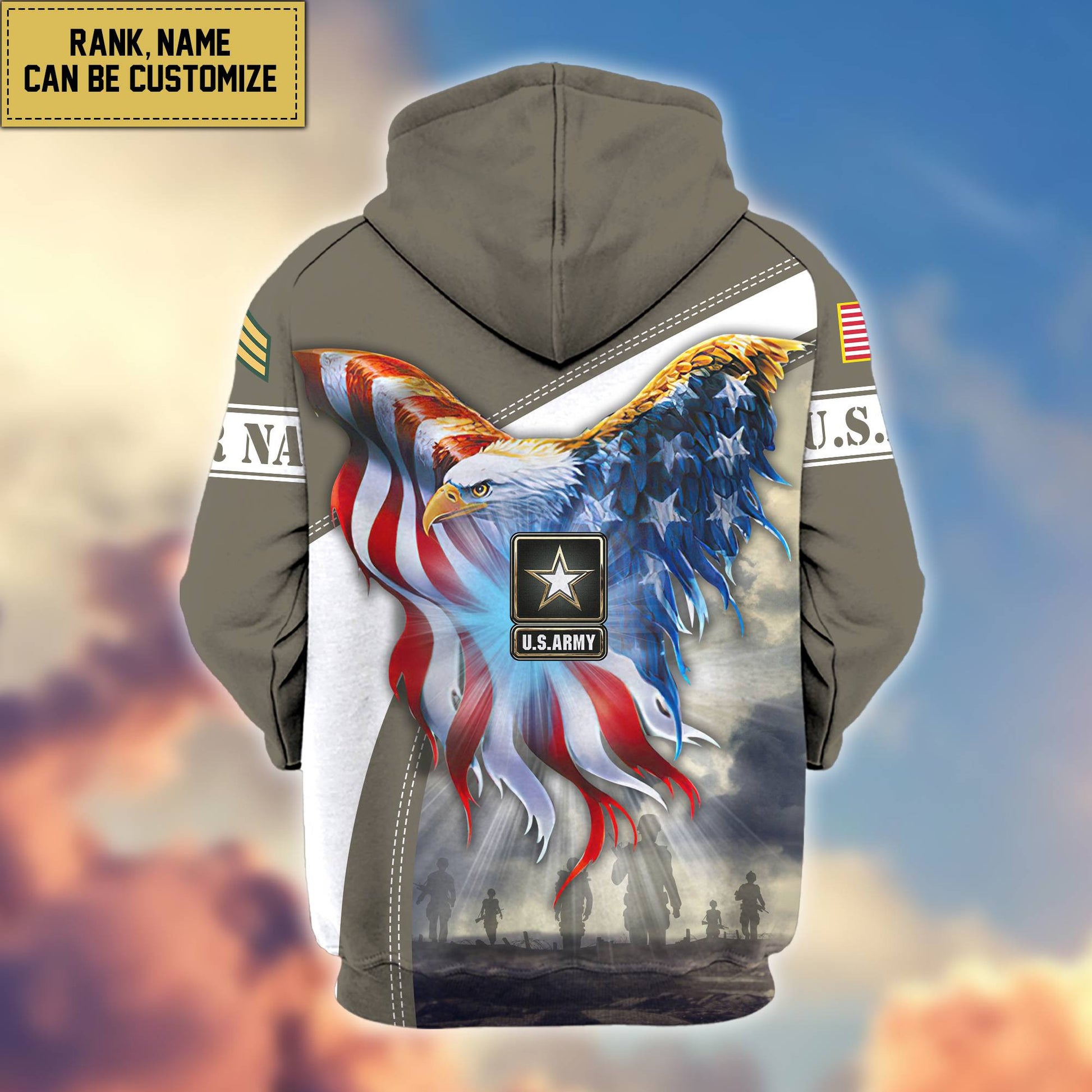 Premium US Army Zip Hoodie VPVC600101, Custom Name, Rank, Year, Gifts For Army Veteran, Gifts For Veterans Day