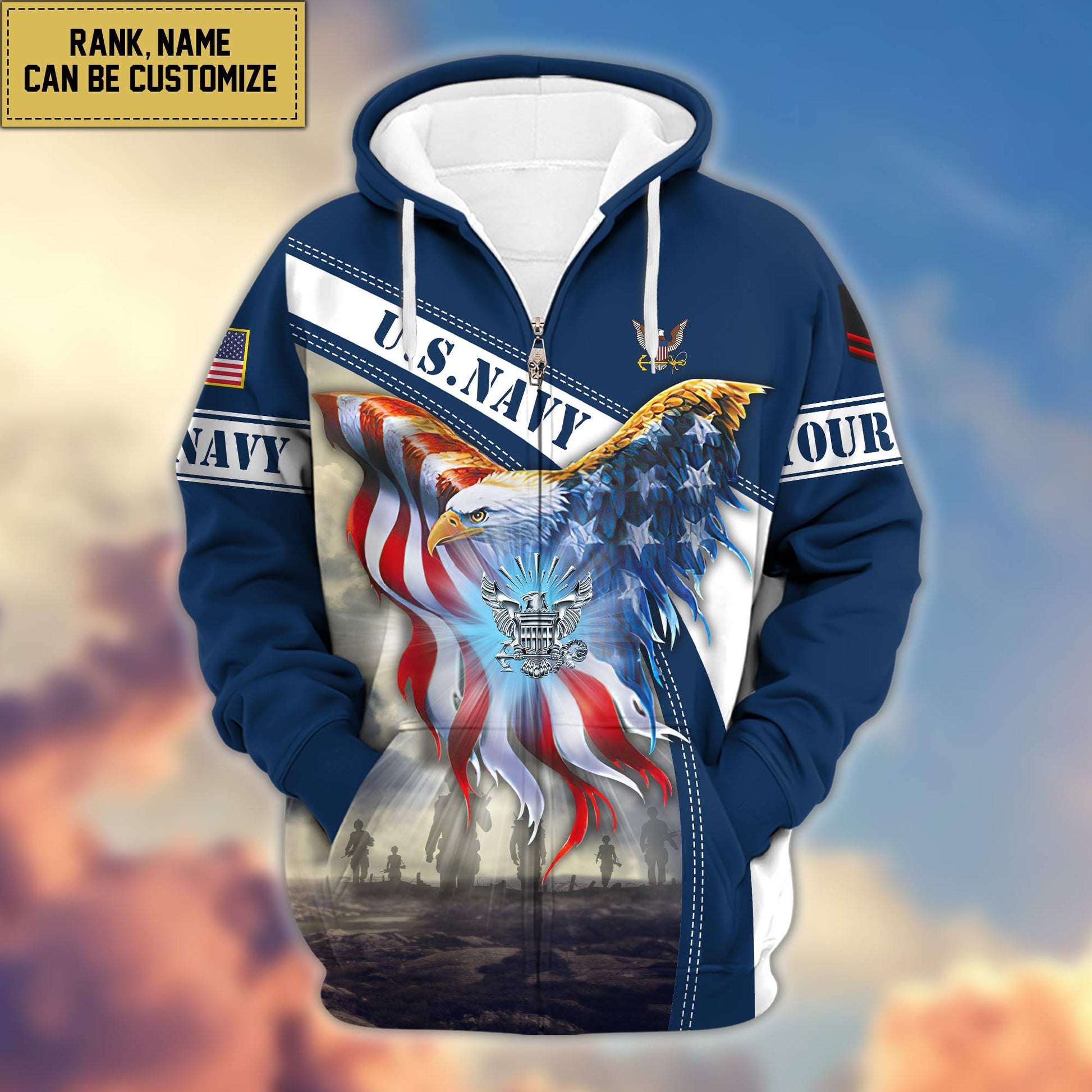 Premium US Navy Zip Hoodie VPVC600102, Custom Name, Rank, Year, Gifts For Navy Veteran, Gifts For Veterans Day