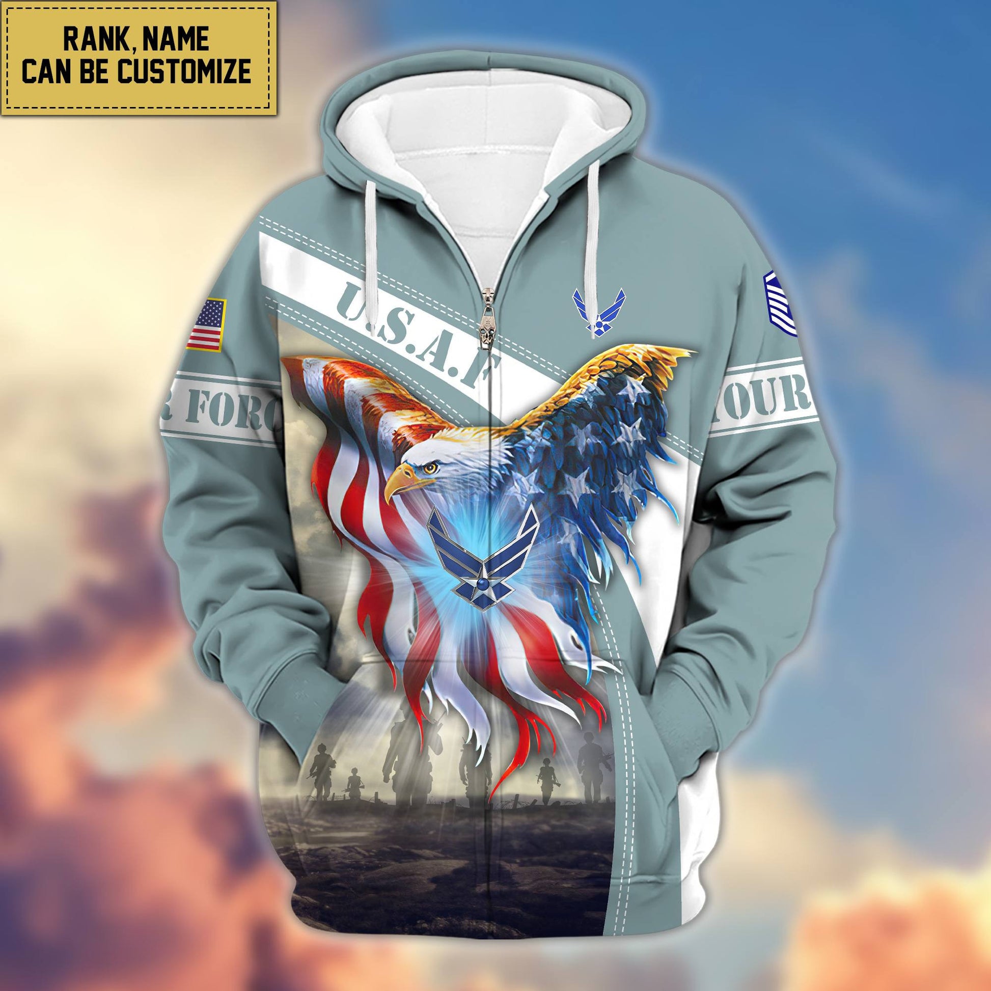 Premium USAF Zip Hoodie VPVC600104, Custom Name, Rank, Year, Gifts For Air Force Veteran, Gifts For Veterans Day