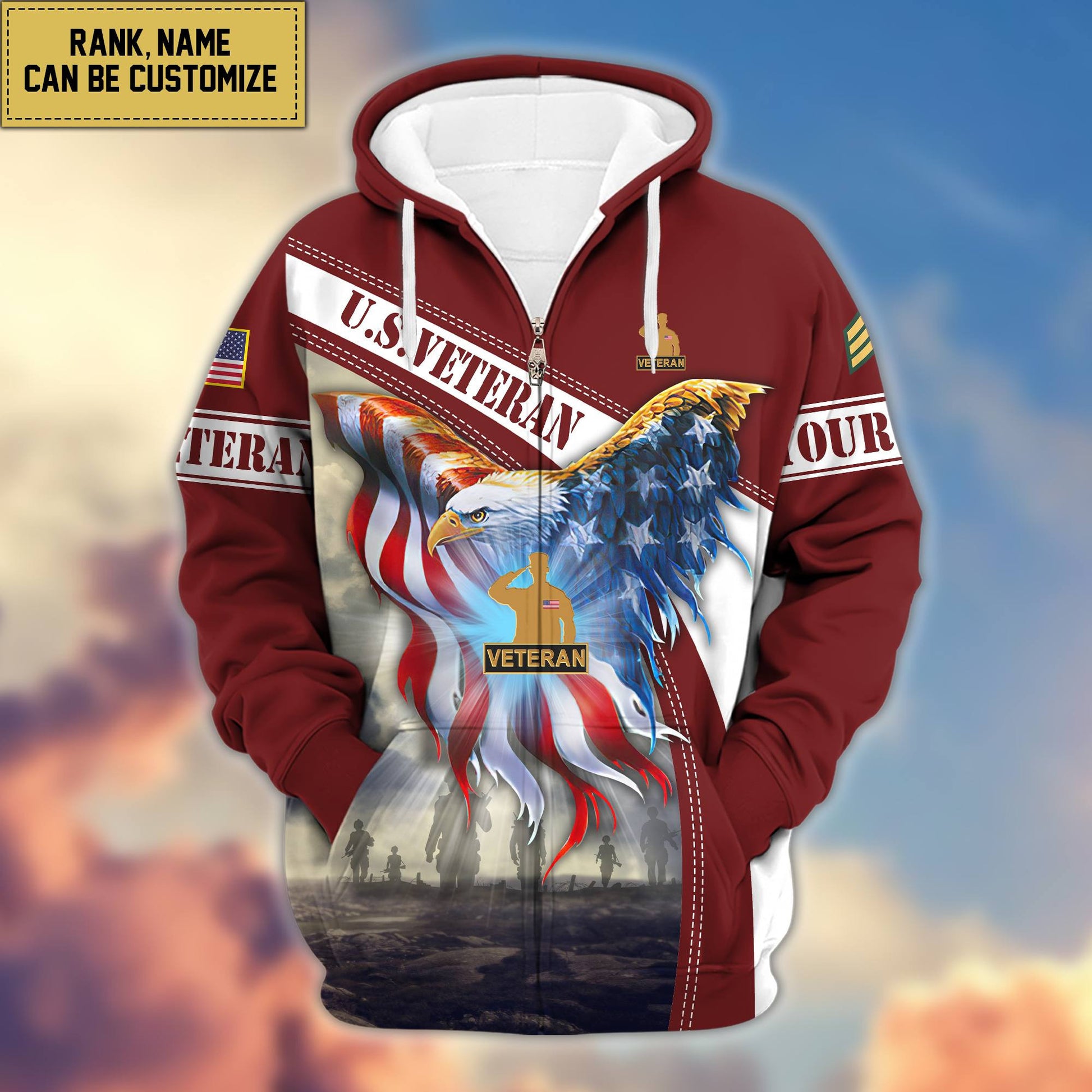 Premium US Veterans Zip Hoodie VPVC600107, Custom Name, Rank, Year, Gifts For US Veterans, Gifts For Veterans Day