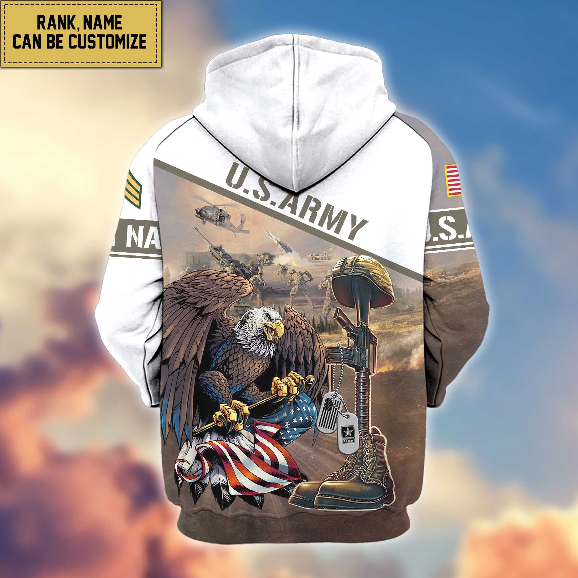 Premium US Army Zip Hoodie VPVC600201, Custom Name, Rank, Gifts For Army Veteran, Gifts For Veterans Day