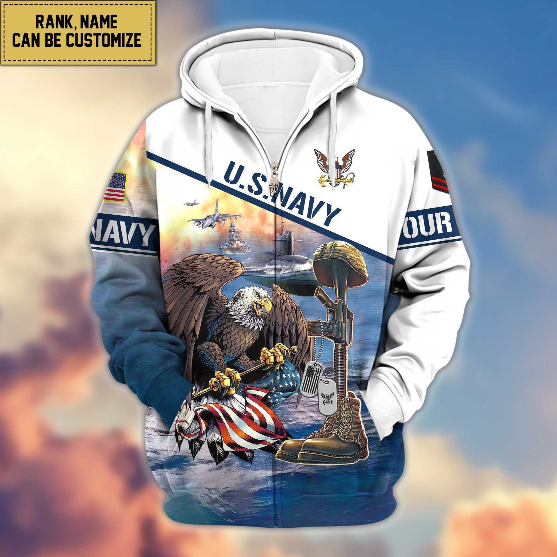 Premium US Navy Zip Hoodie VPVC600202, Custom Name, Rank, Year, Gifts For Navy Veteran, Gifts For Veterans Day