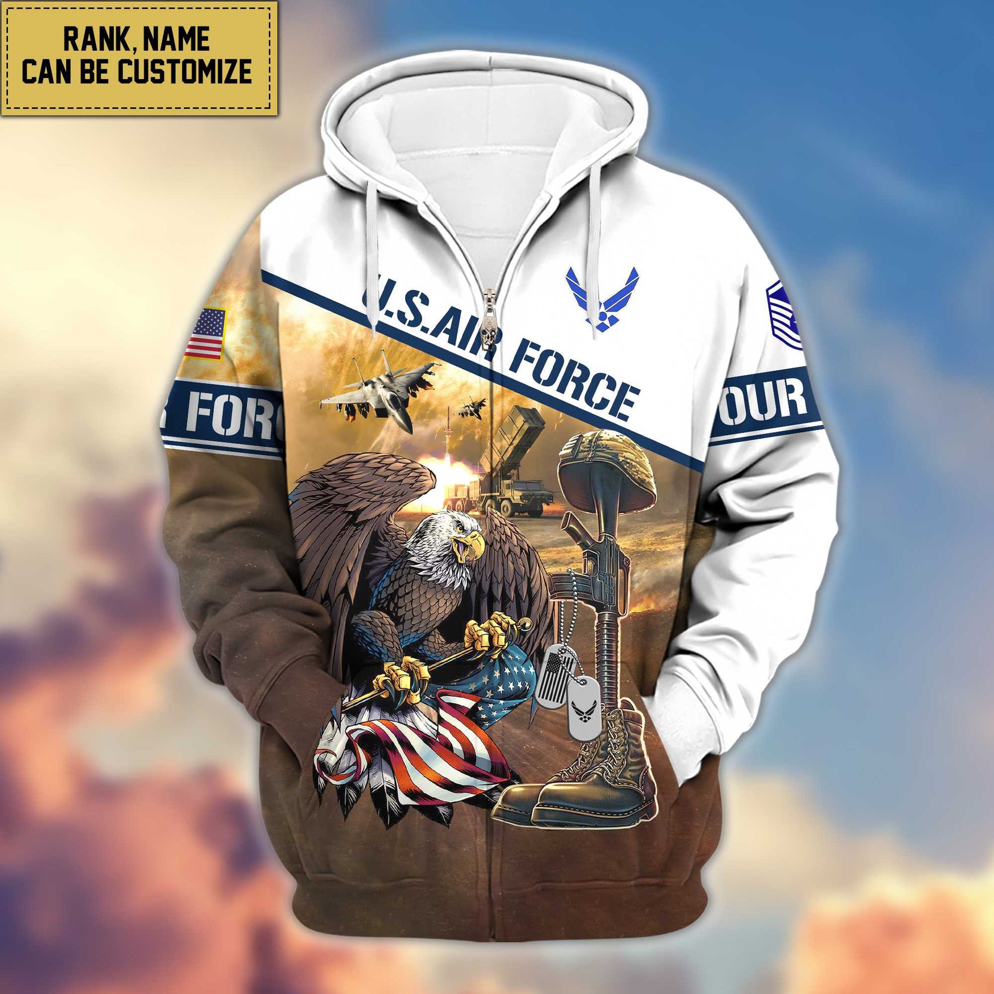 Premium USAF Zip Hoodie VPVC600204, Custom Name, Rank, Year, Gifts For Air Force Veteran, Gifts For Veterans Day