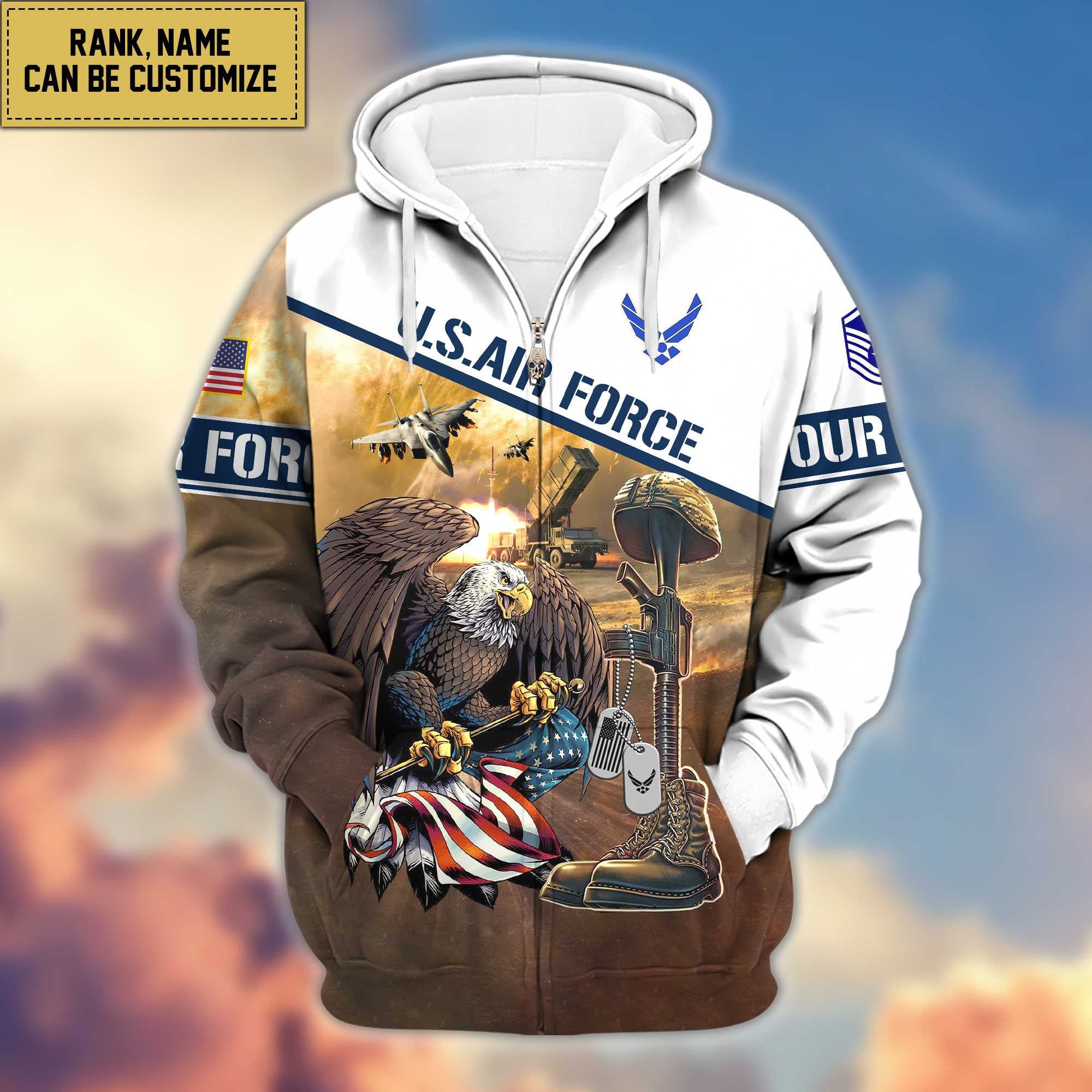 Premium USAF Zip Hoodie VPVC600204, Custom Name, Rank, Year, Gifts For Air Force Veteran, Gifts For Veterans Day