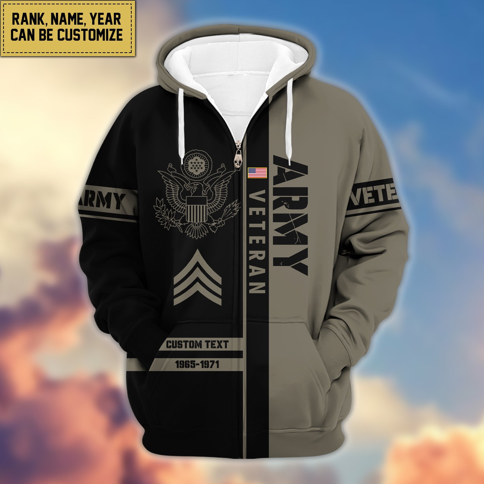 Premium US Army Zip Hoodie VPVC600301, Custom Name, Rank, Year Gifts For Army Veteran, Gifts For Veterans Day