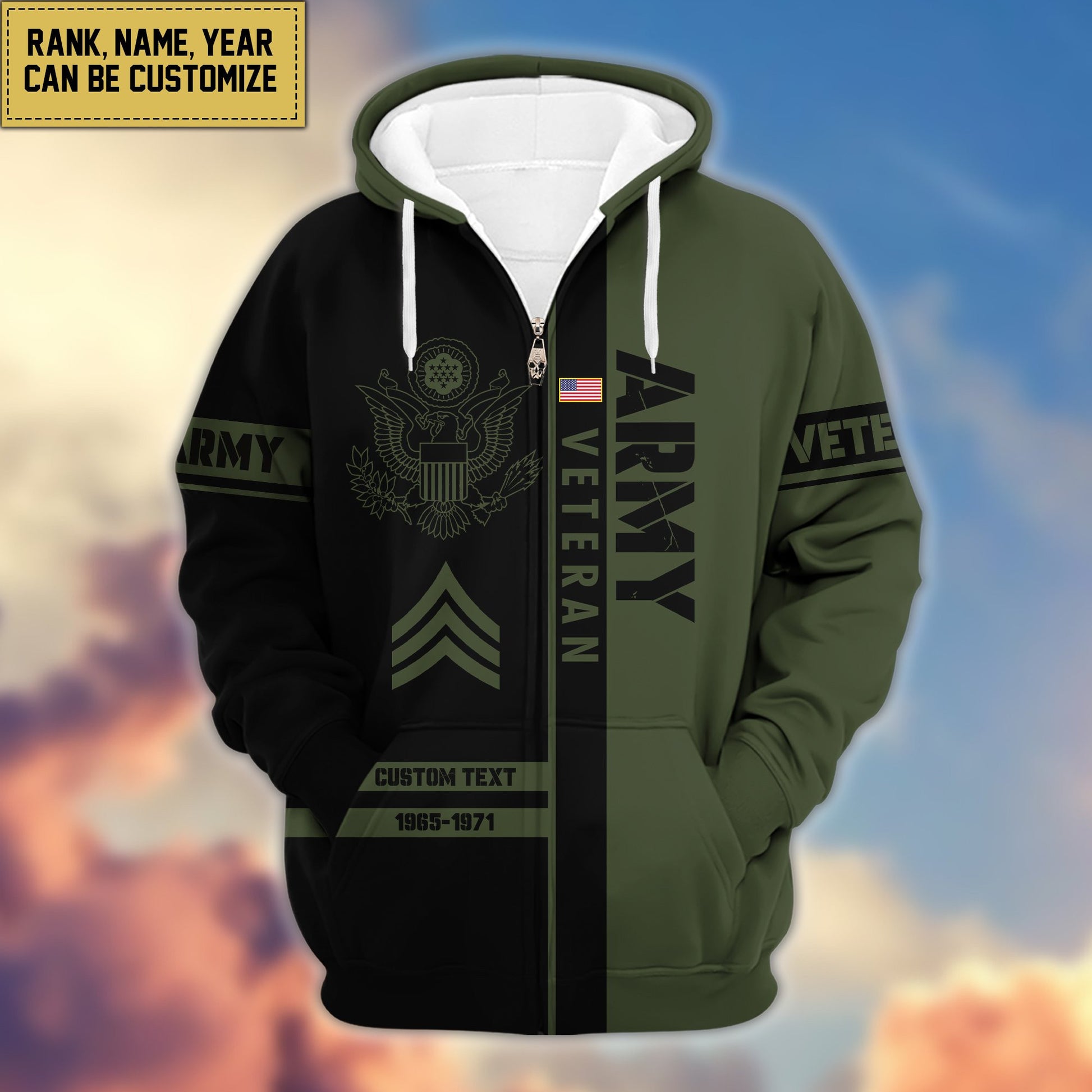 Premium US Army Zip Hoodie VPVC600301, Custom Name, Rank, Year Gifts For Army Veteran, Gifts For Veterans Day