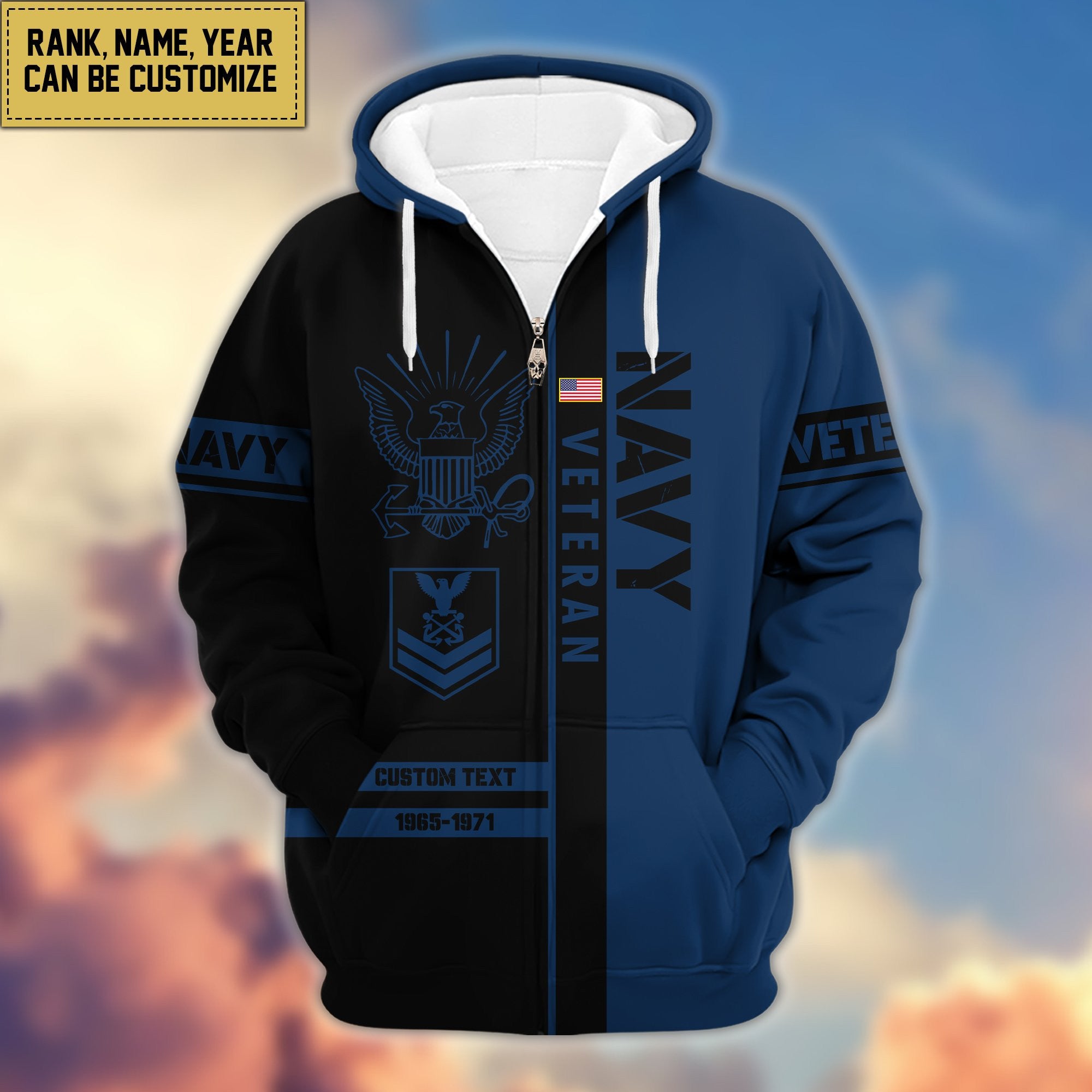Premium US Navy Zip Hoodie VPVC600302, Custom Name, Rank, Year Gifts For Navy Veteran, Gifts For Veterans Day