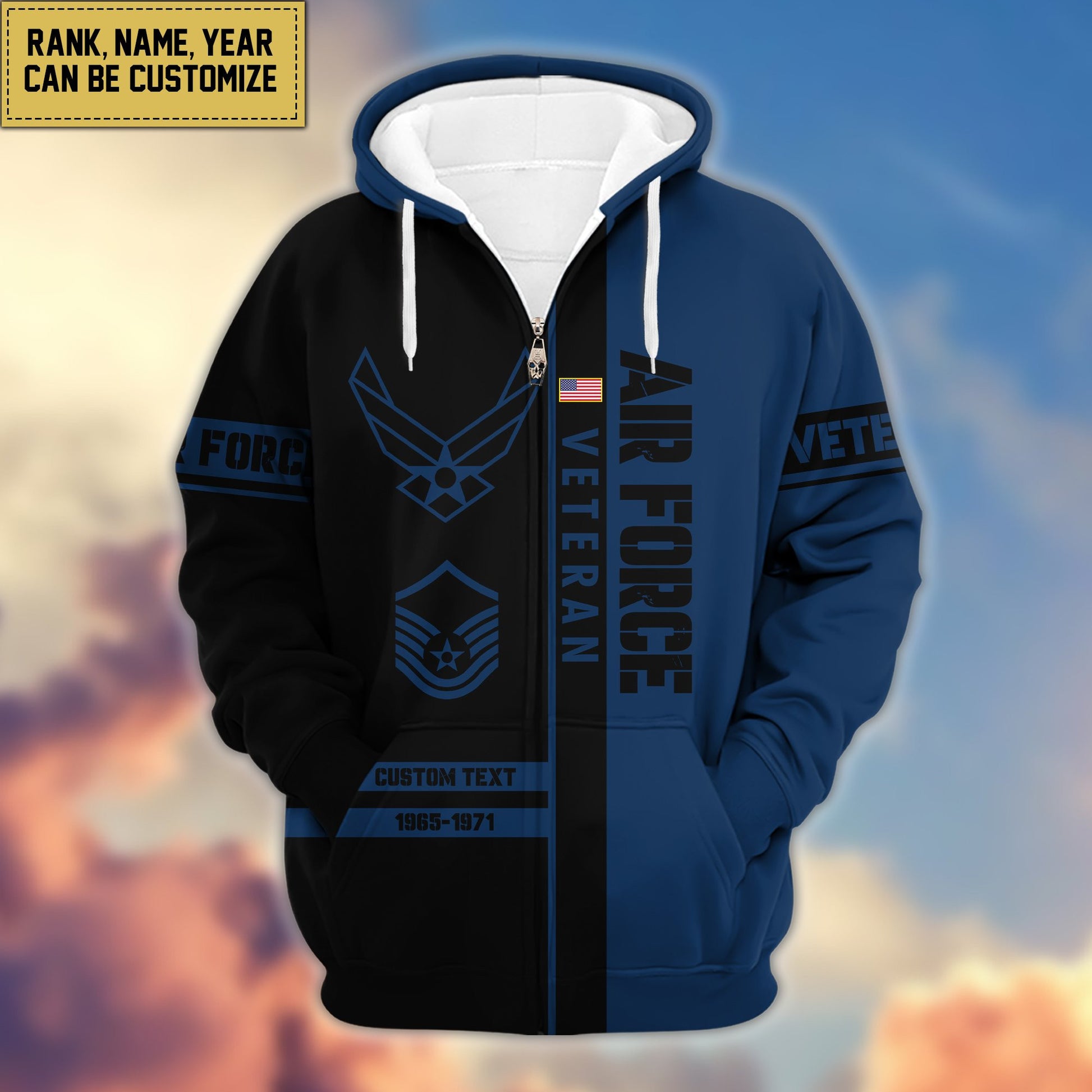 Premium USAF Zip Hoodie VPVC600304, Custom Name, Rank, Year Gifts For Air Force Veteran, Gifts For Veterans Day