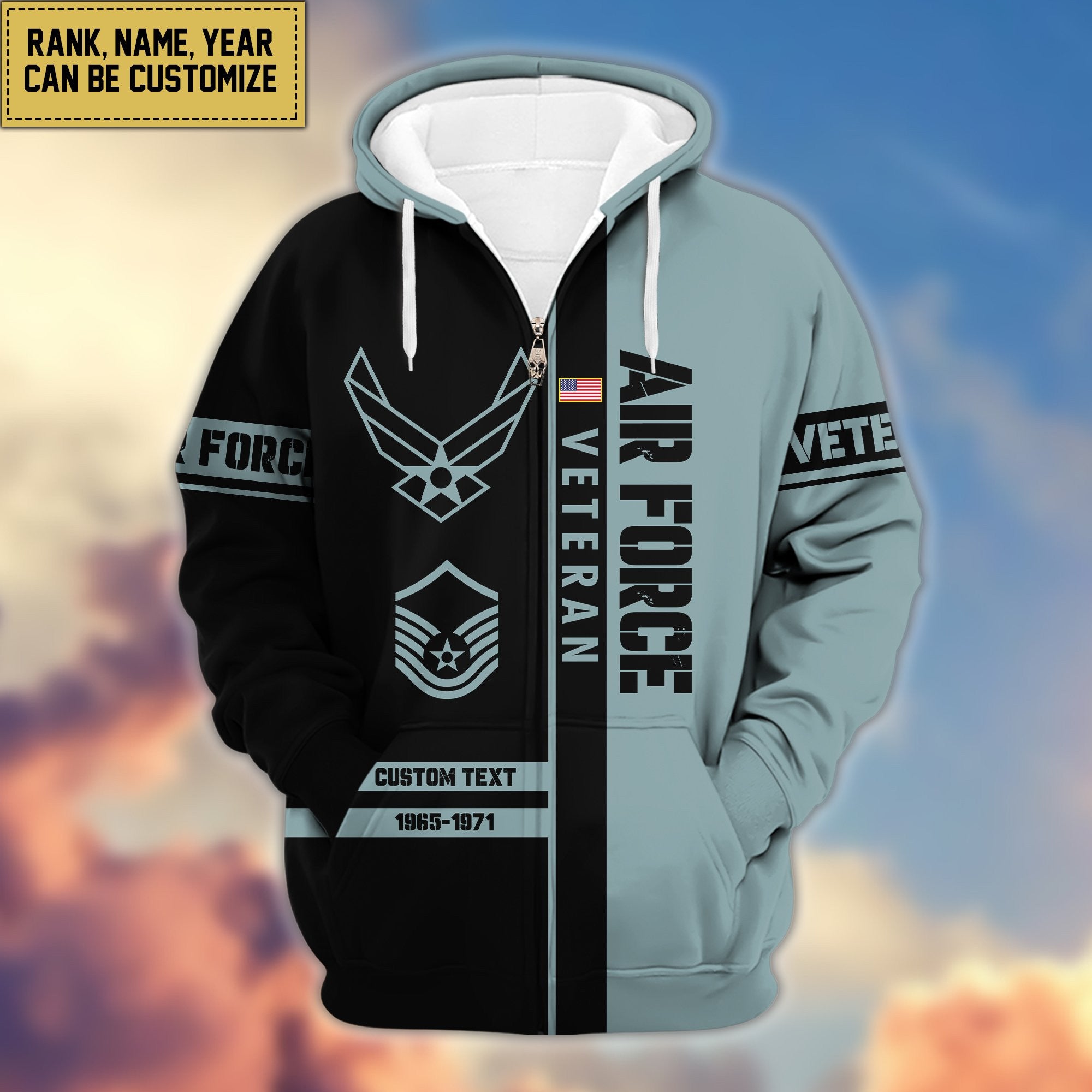 Premium USAF Zip Hoodie VPVC600304, Custom Name, Rank, Year Gifts For Air Force Veteran, Gifts For Veterans Day