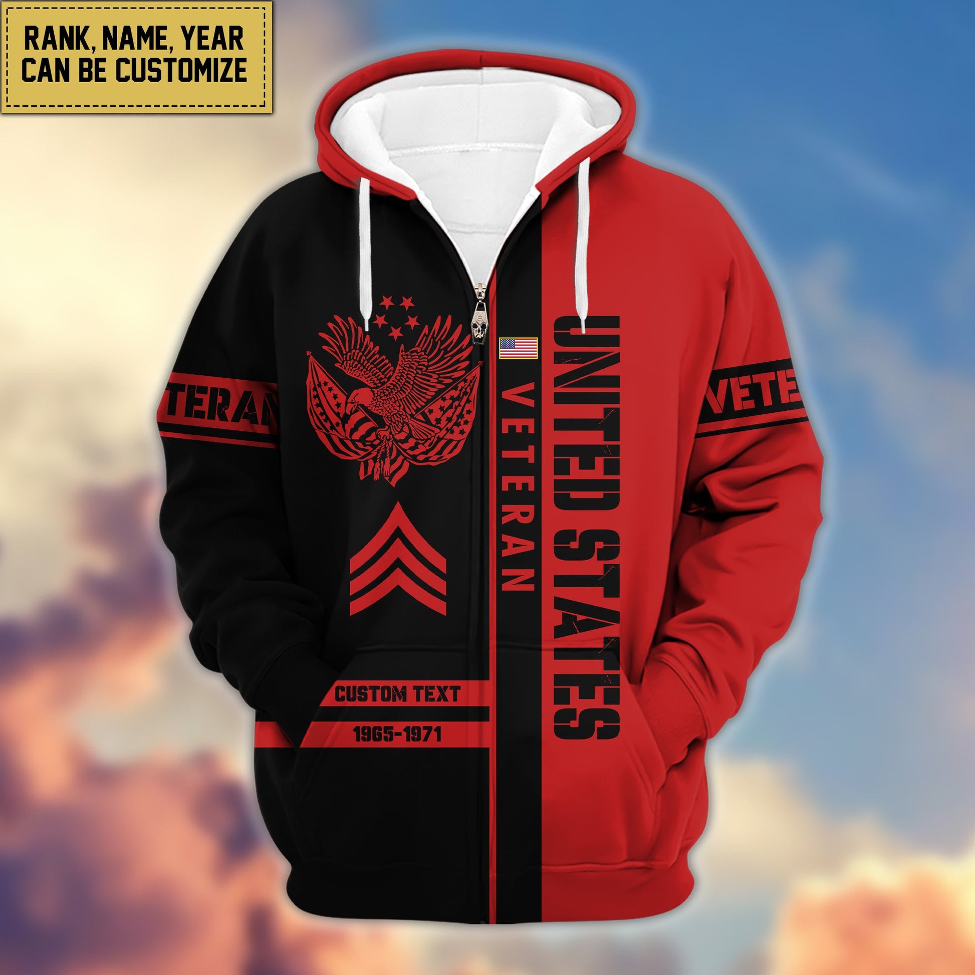 Premium US Veterans Zip Hoodie VPVC600307, Custom Name, Rank, Year Gifts For US Veterans, Gifts For Veterans Day