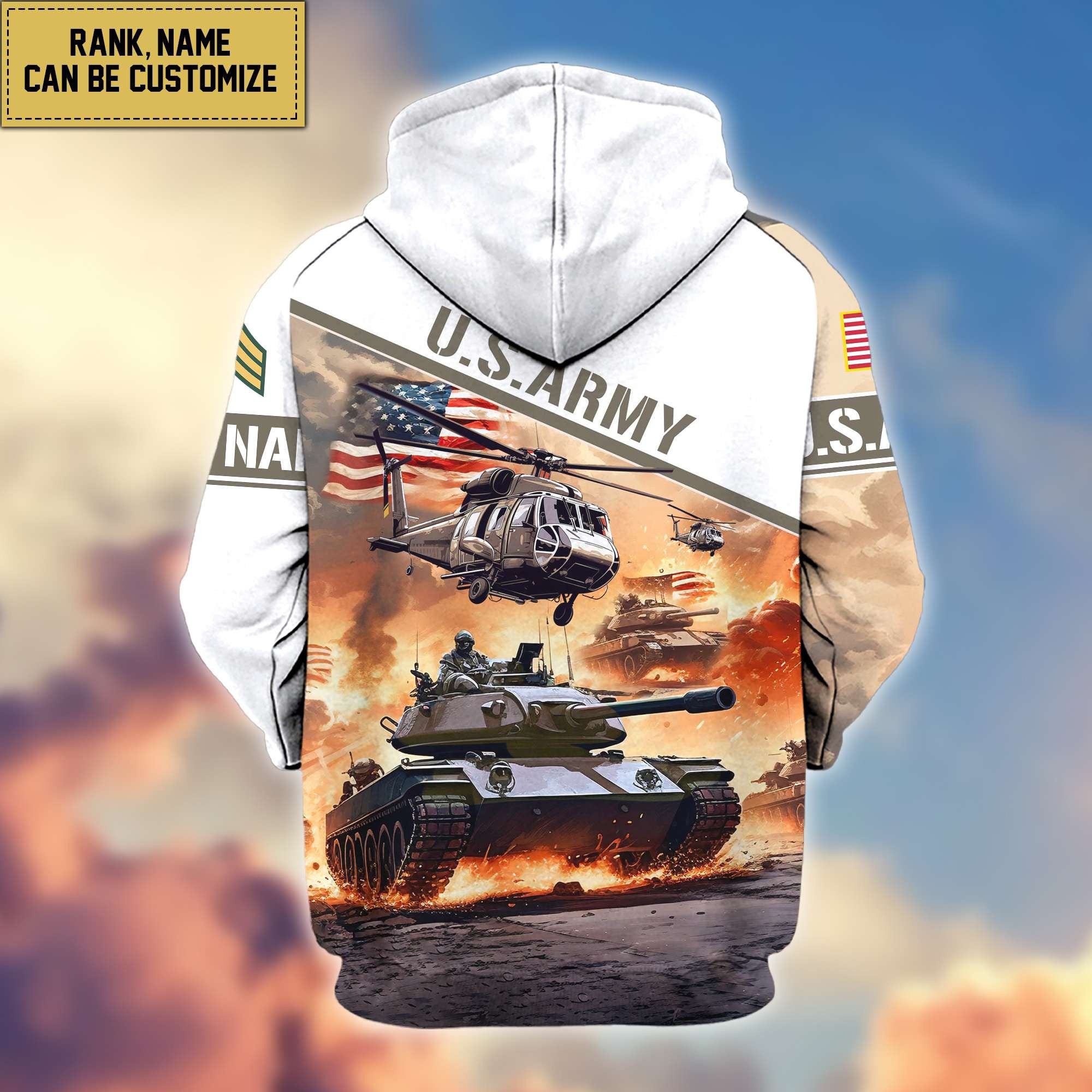 Premium US Army Zip Hoodie VPVC600401, Custom Name, Rank, Gifts For Army Veteran