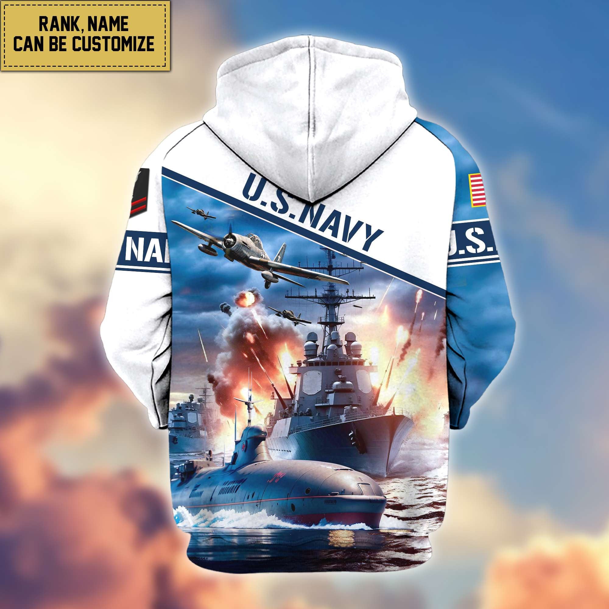 Premium US Navy Zip Hoodie VPVC600402, Custom Name, Rank, Gifts For Navy Veteran