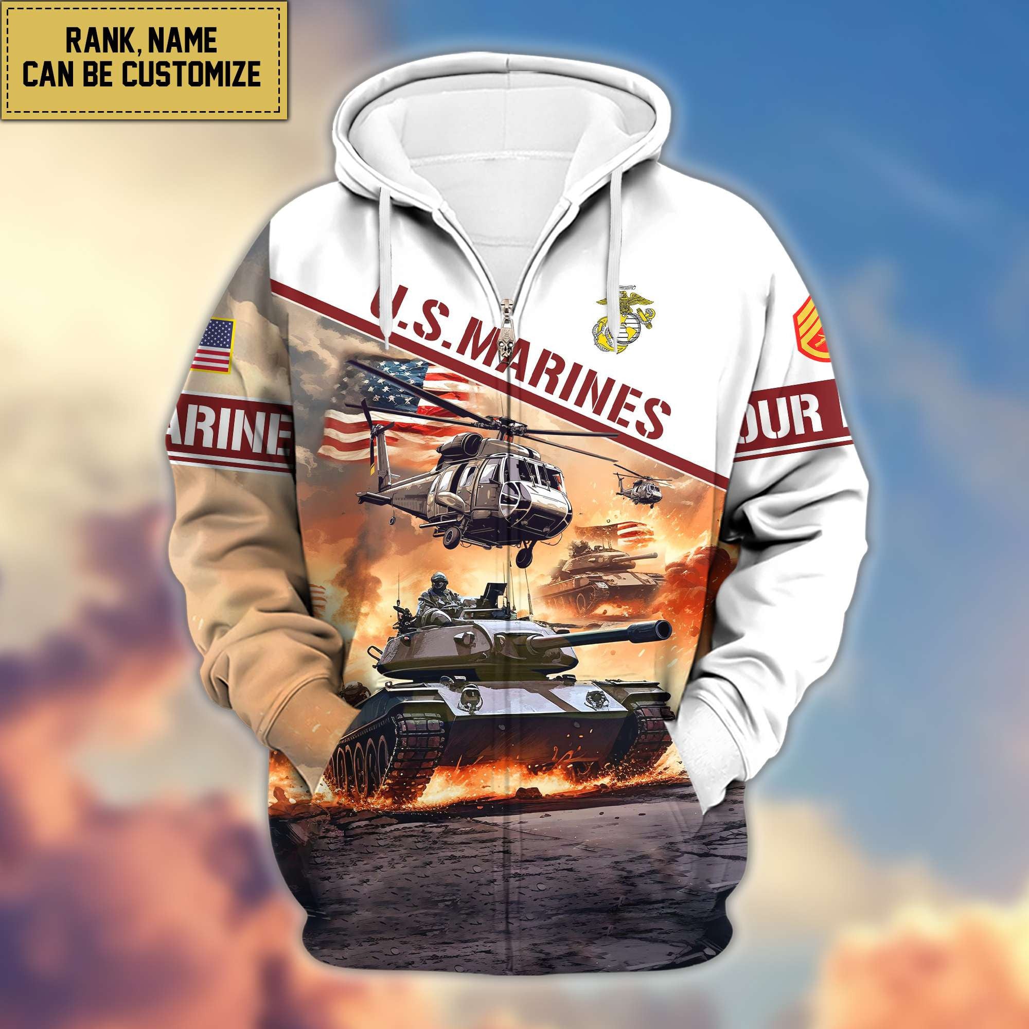 Premium USMC Zip Hoodie VPVC600403, Custom Name, Rank, Gifts For Marine Veteran