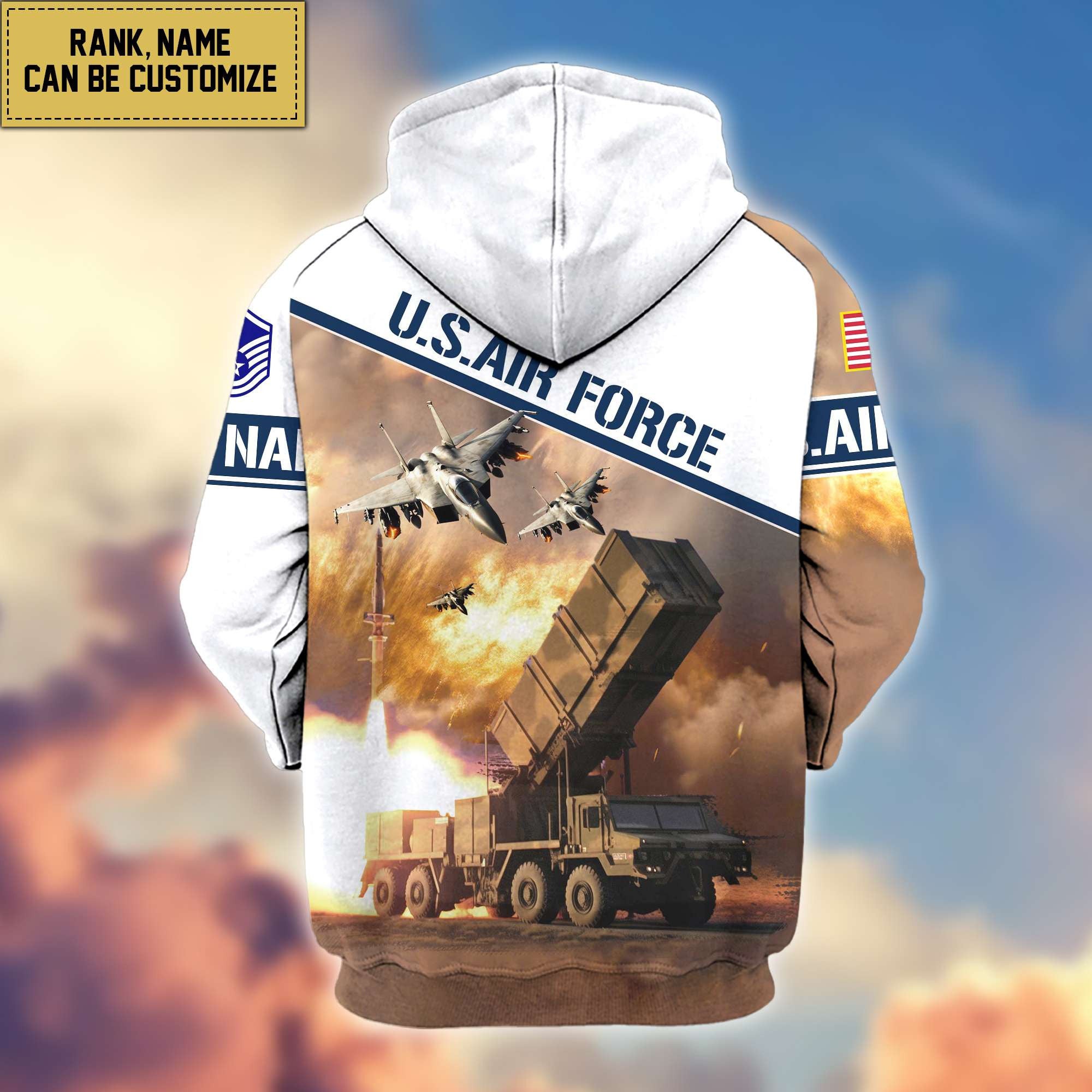 Premium USAF Zip Hoodie VPVC600404, Custom Name, Rank, Gifts For Air Force Veteran