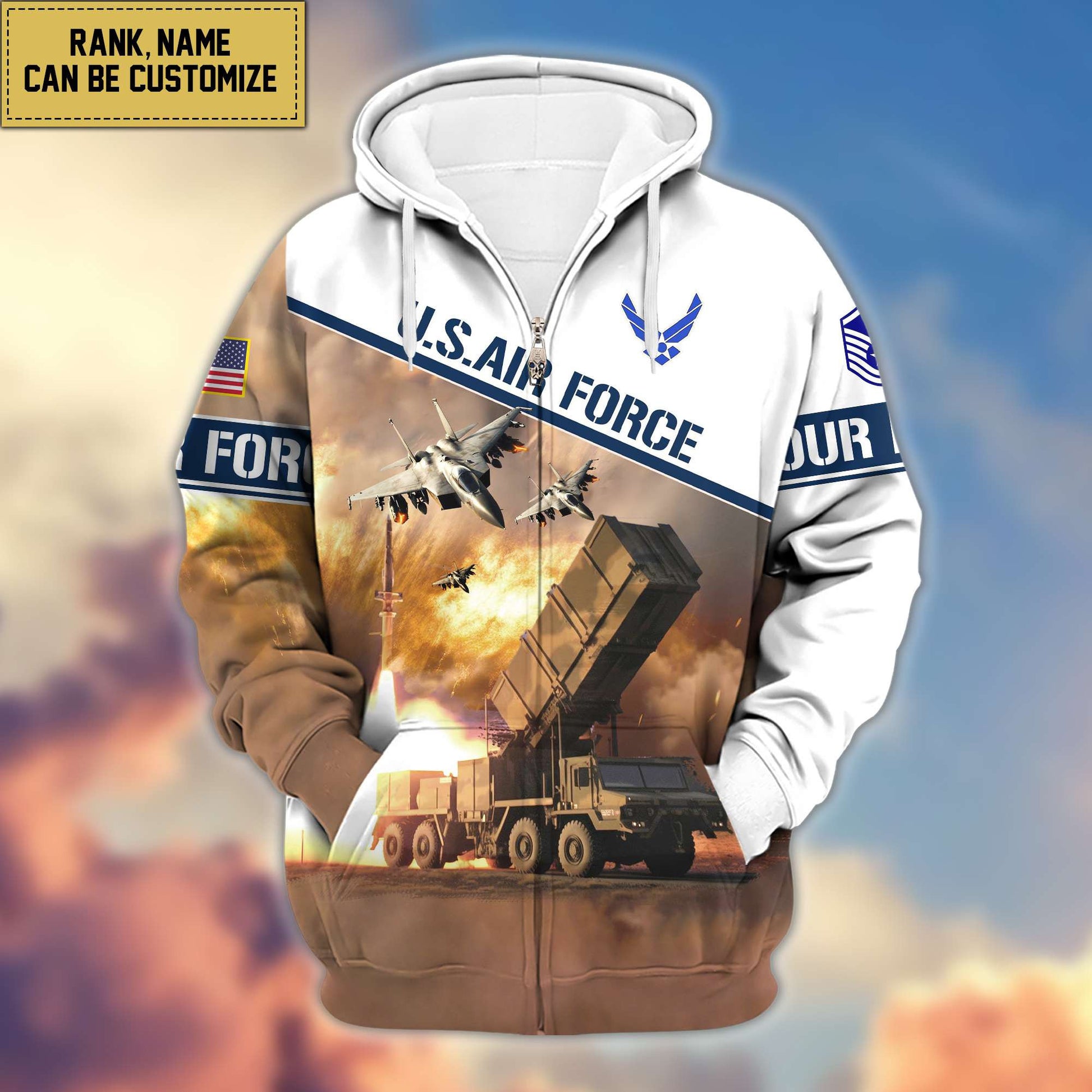 Premium USAF Zip Hoodie VPVC600404, Custom Name, Rank, Gifts For Air Force Veteran