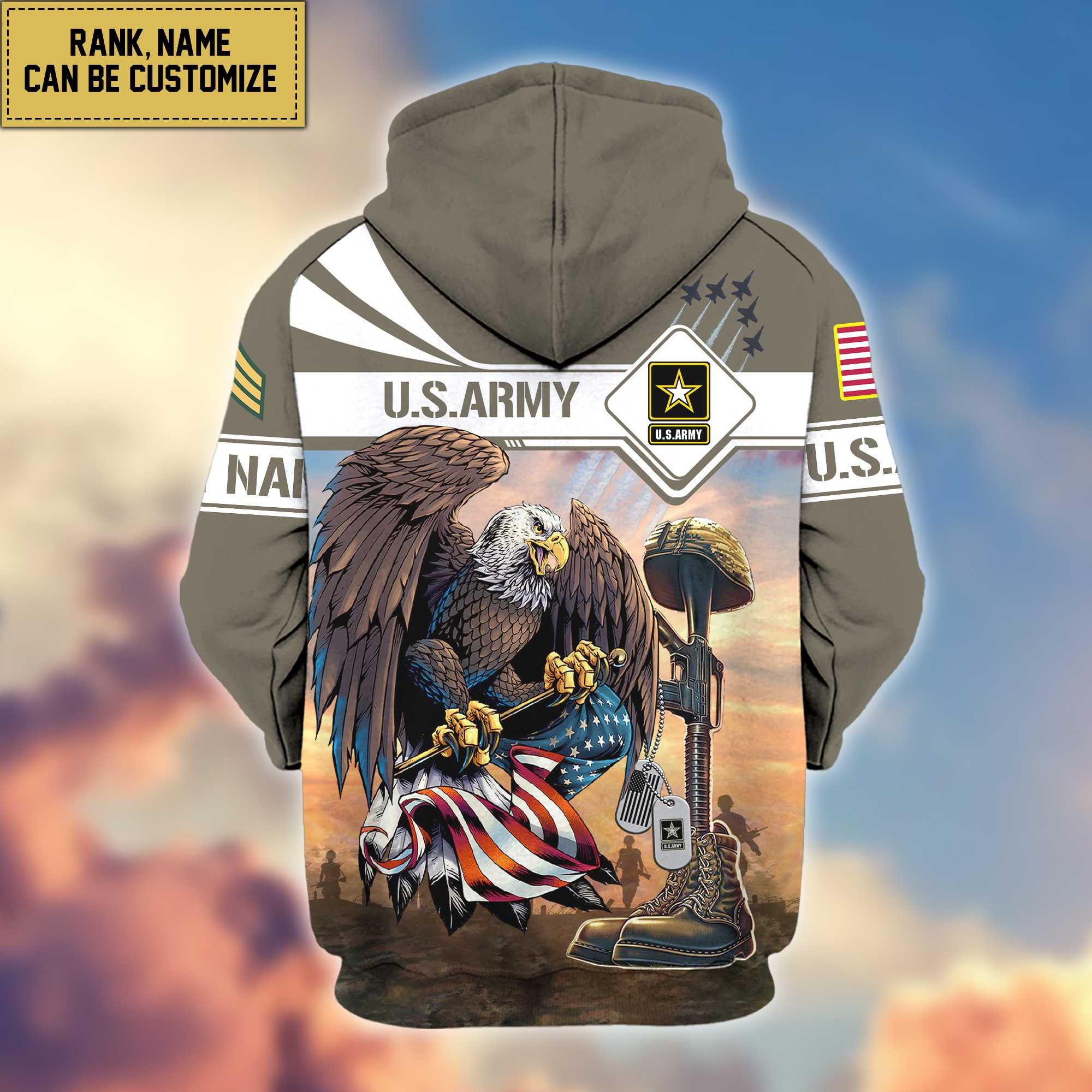 Premium US Army Zip Hoodie VPVC600501, Custom Name, Rank, Gifts For Army Veteran