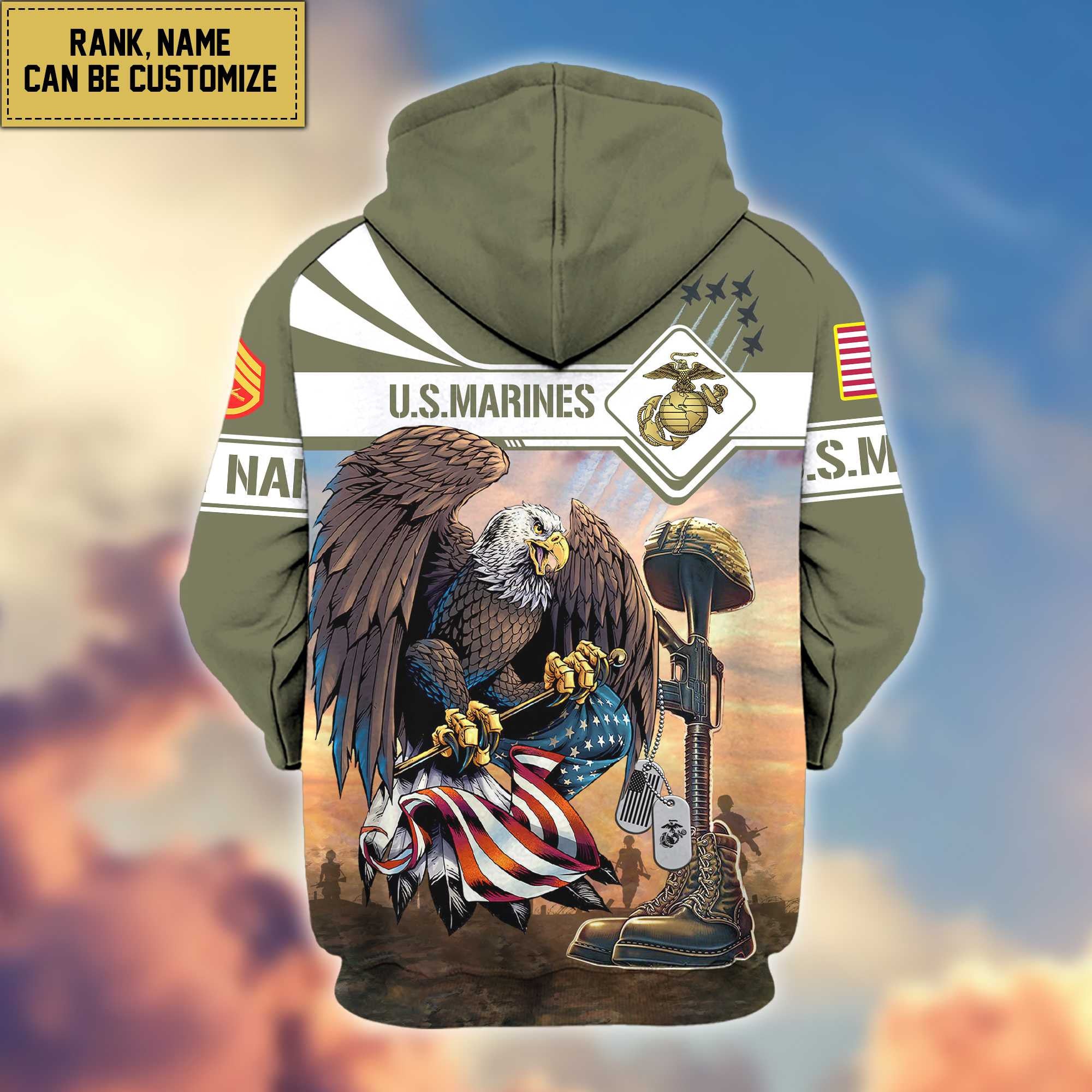 Premium USMC Zip Hoodie VPVC600503, Custom Name, Rank, Gifts For Marine Veteran