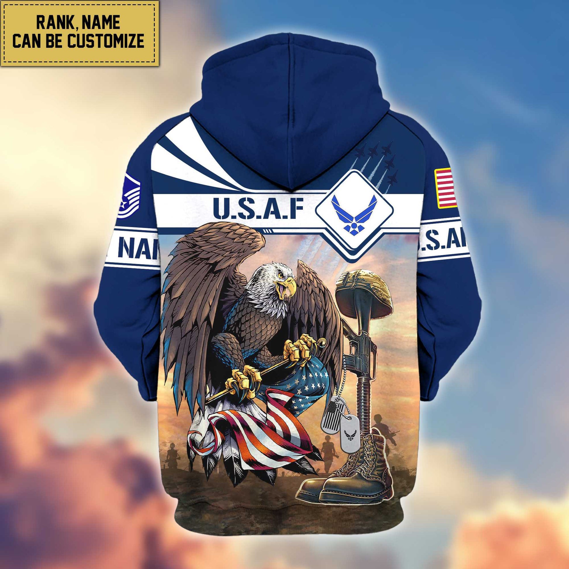 Premium USAF Zip Hoodie VPVC600504, Custom Name, Rank, Gifts For Air Force Veteran, Gifts For Veterans Day
