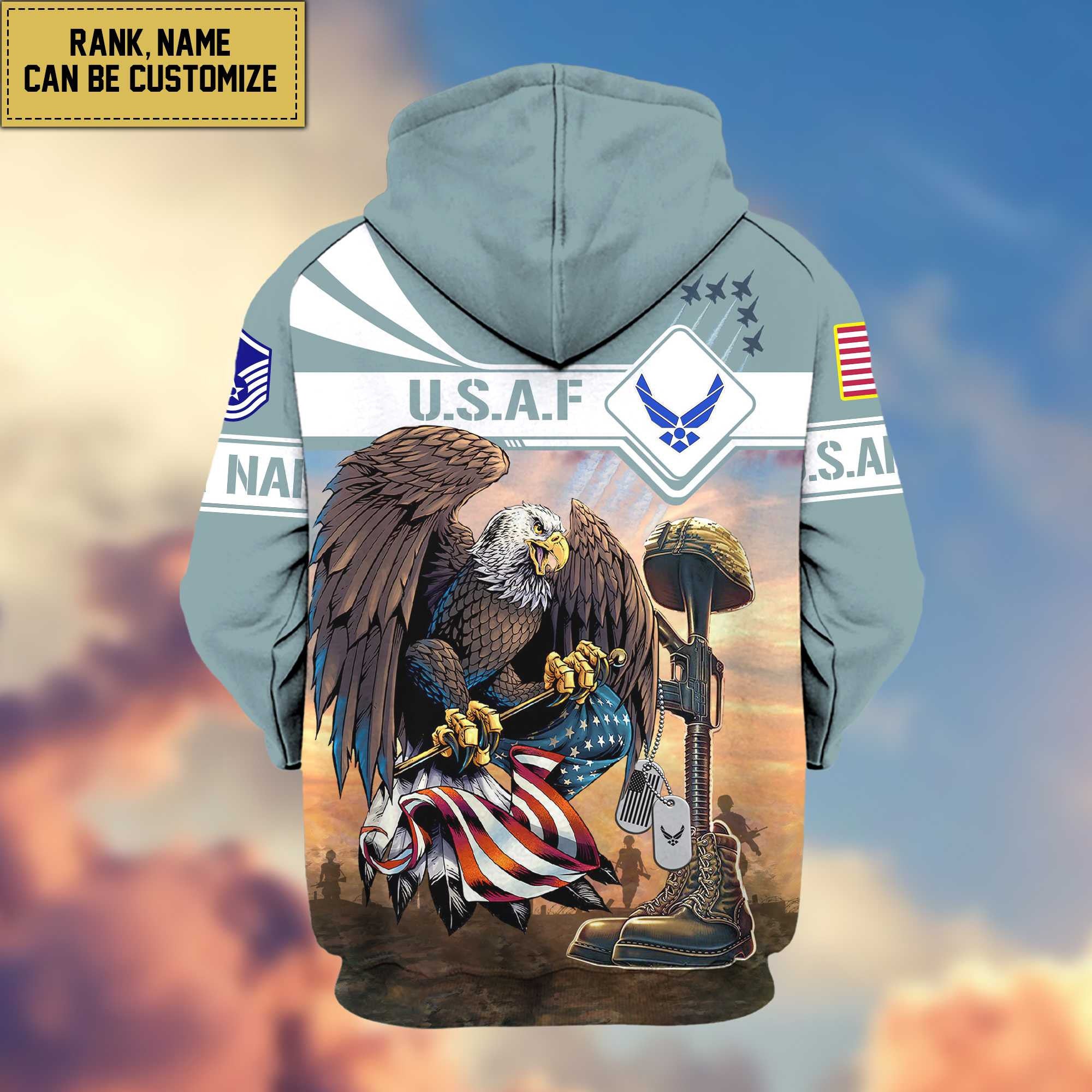 Premium USAF Zip Hoodie VPVC600504, Custom Name, Rank, Gifts For Air Force Veteran, Gifts For Veterans Day