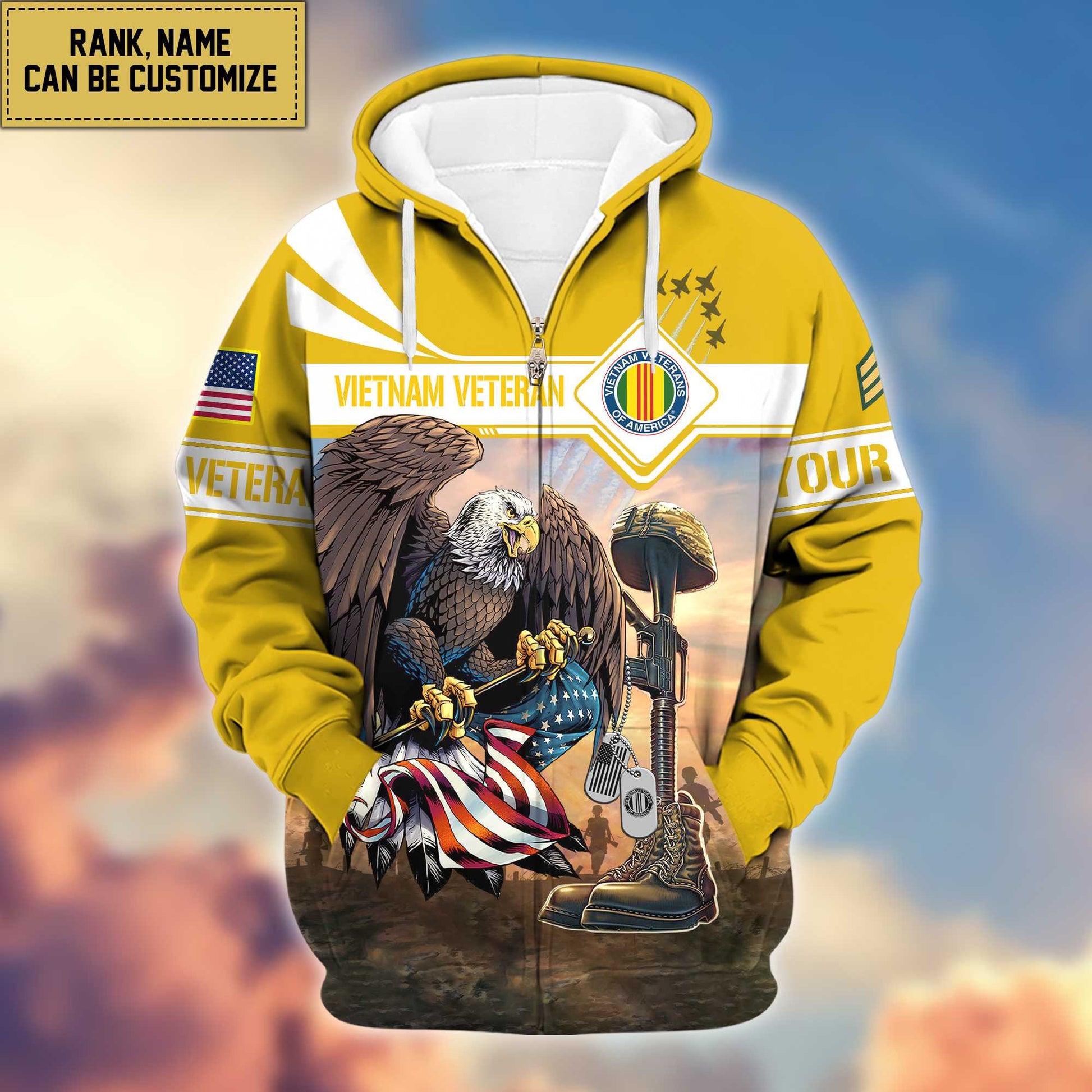 Premium Vietnam Veteran Zip Hoodie VPVC600506, Custom Name, Rank, Gifts For Vietnam Veteran