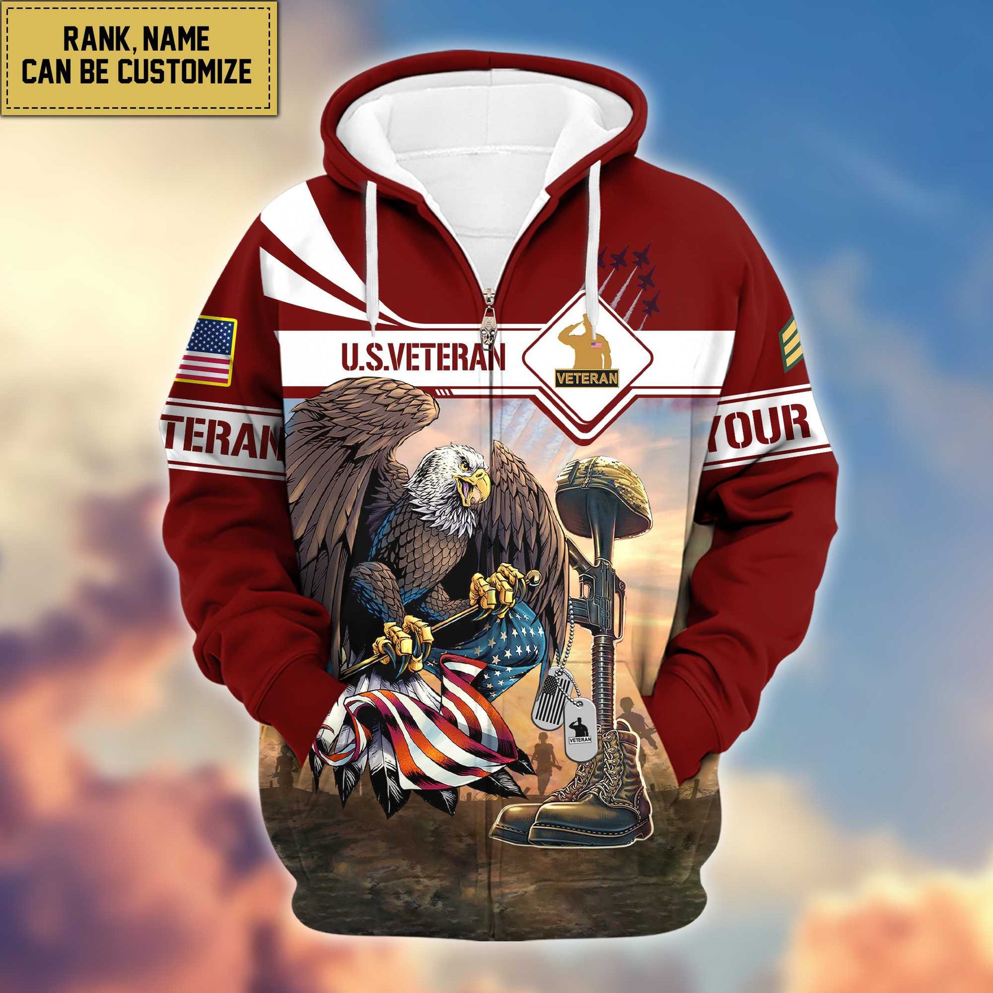 Premium US Veterans Zip Hoodie VPVC600507, Custom Name, Rank, Gifts For US Veterans