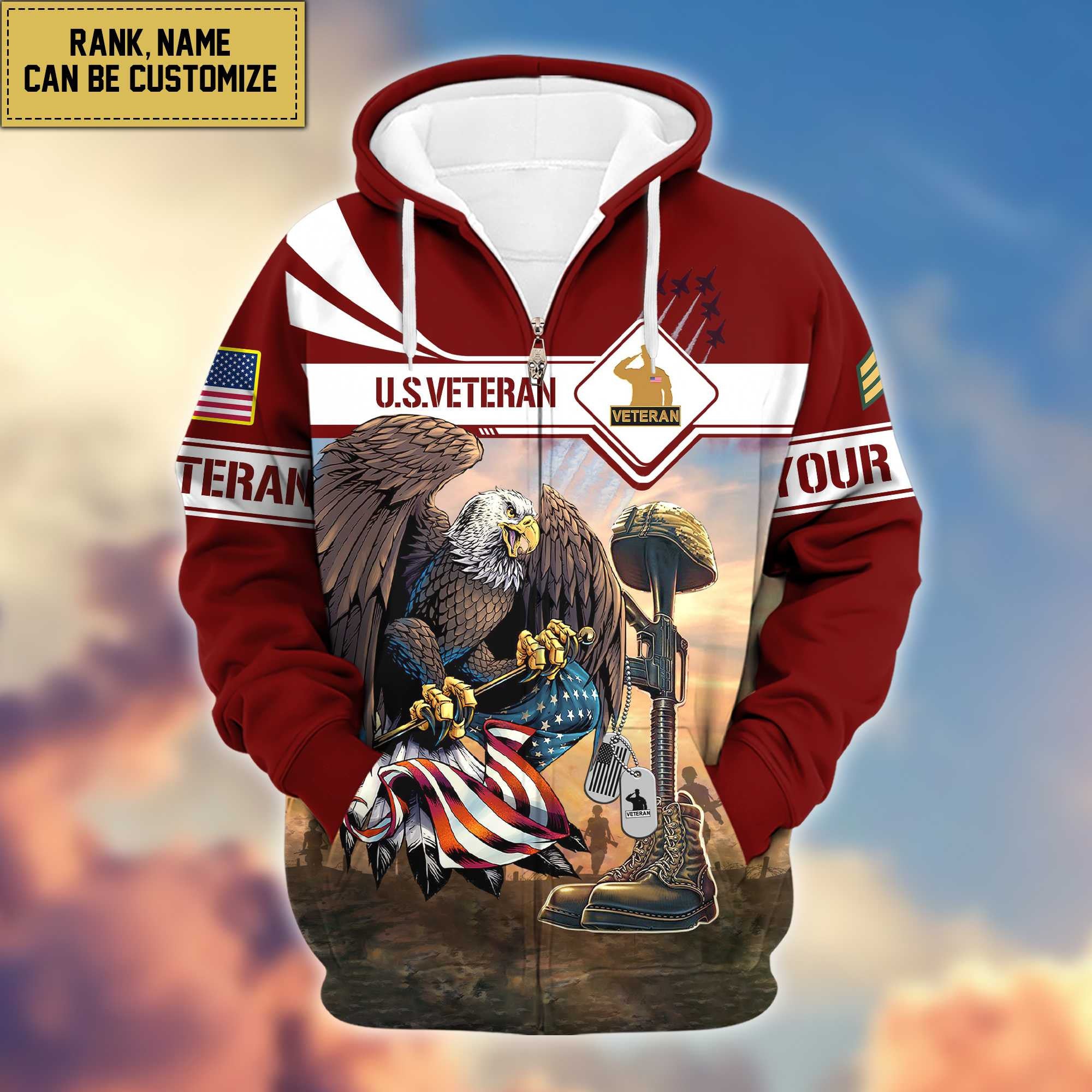 Premium US Veterans Zip Hoodie VPVC600507, Custom Name, Rank, Gifts For US Veterans