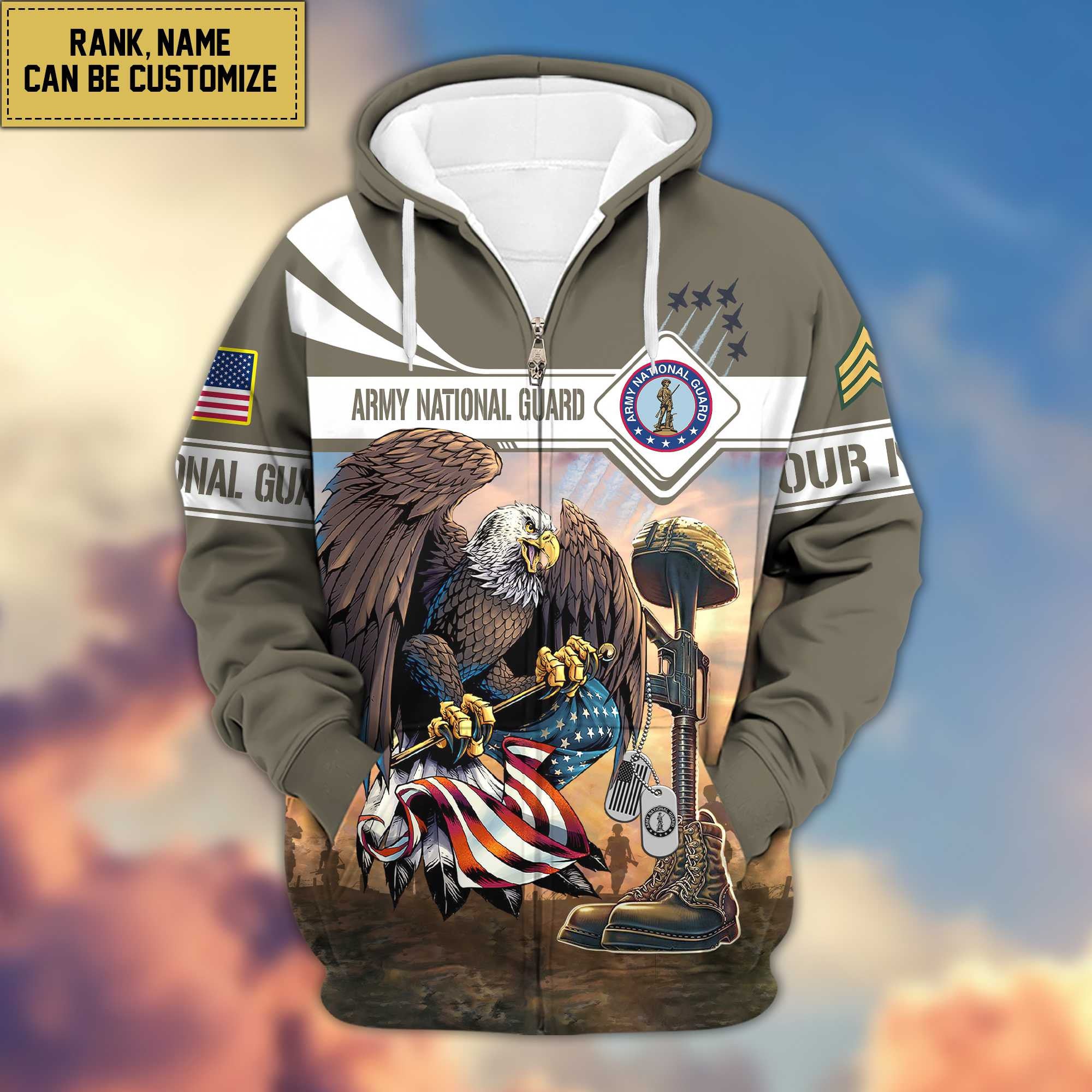 Premium Army National Guard Veteran Zip Hoodie VPVC600508, Custom Name, Rank, Gifts For Army National Guard Veteran