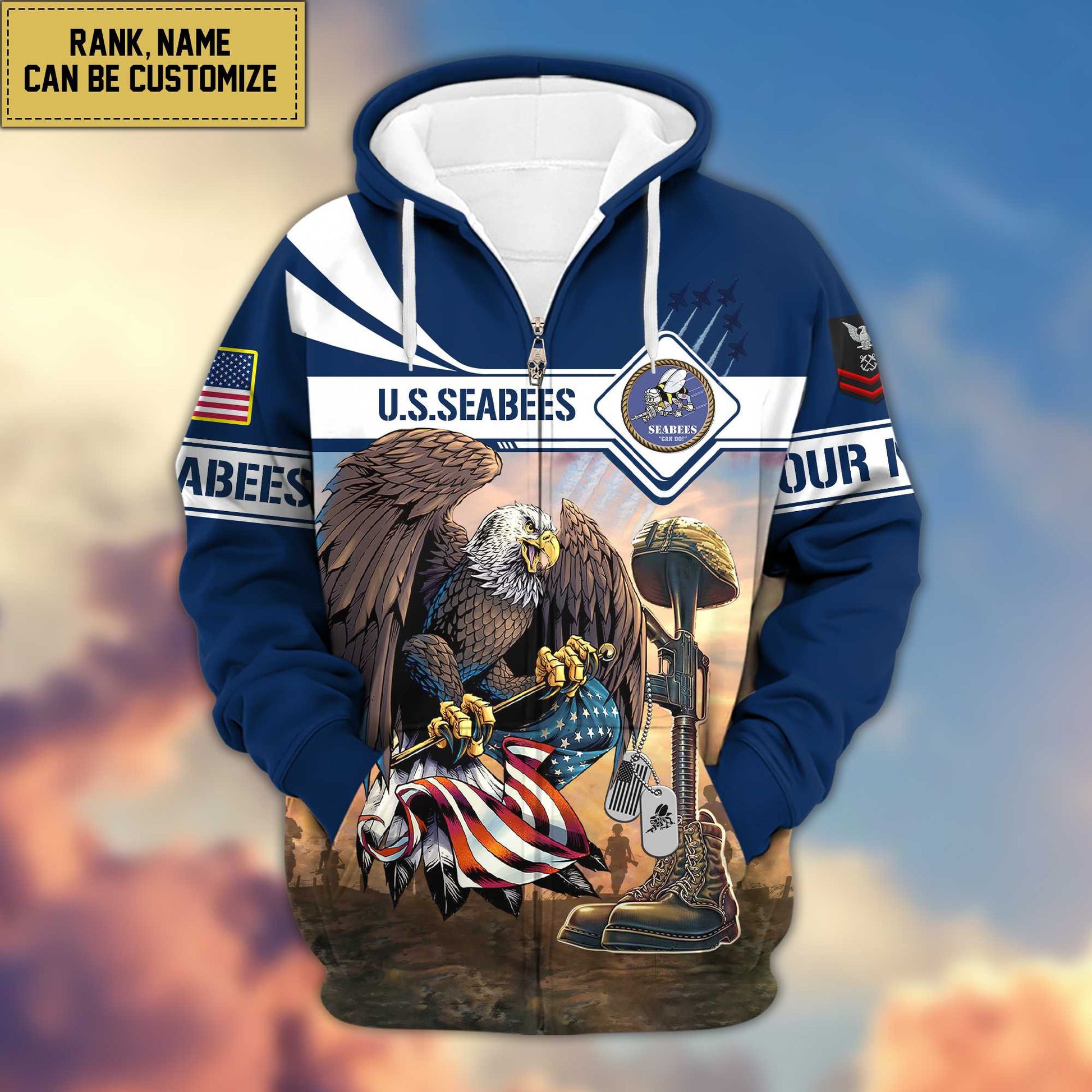 Premium US Seabees Veteran Zip Hoodie VPVC600509, Custom Name, Rank, Gifts For Seabees Veteran