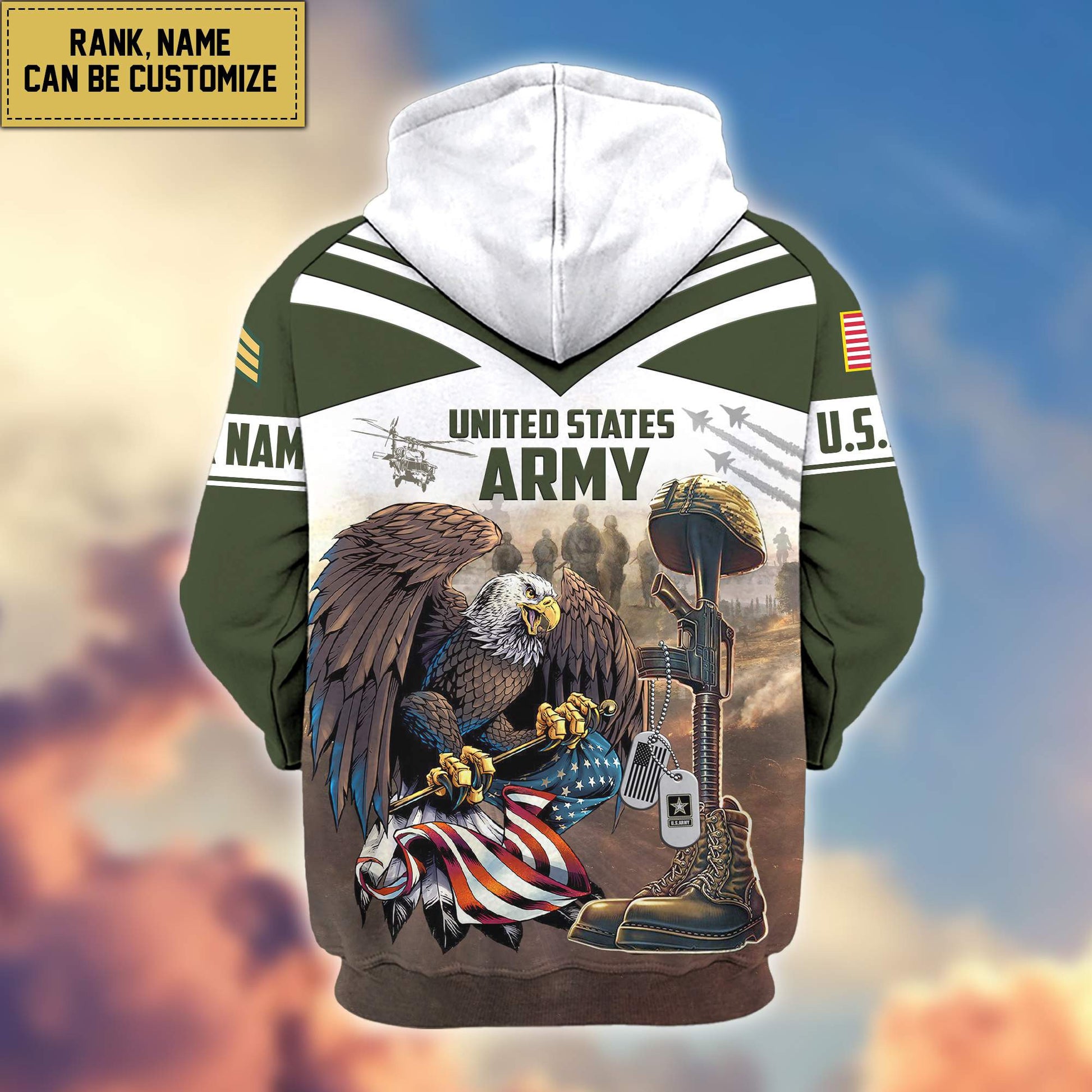 Premium US Army Zip Hoodie VPVC600601, Custom Name, Rank, Gifts For Army Veteran