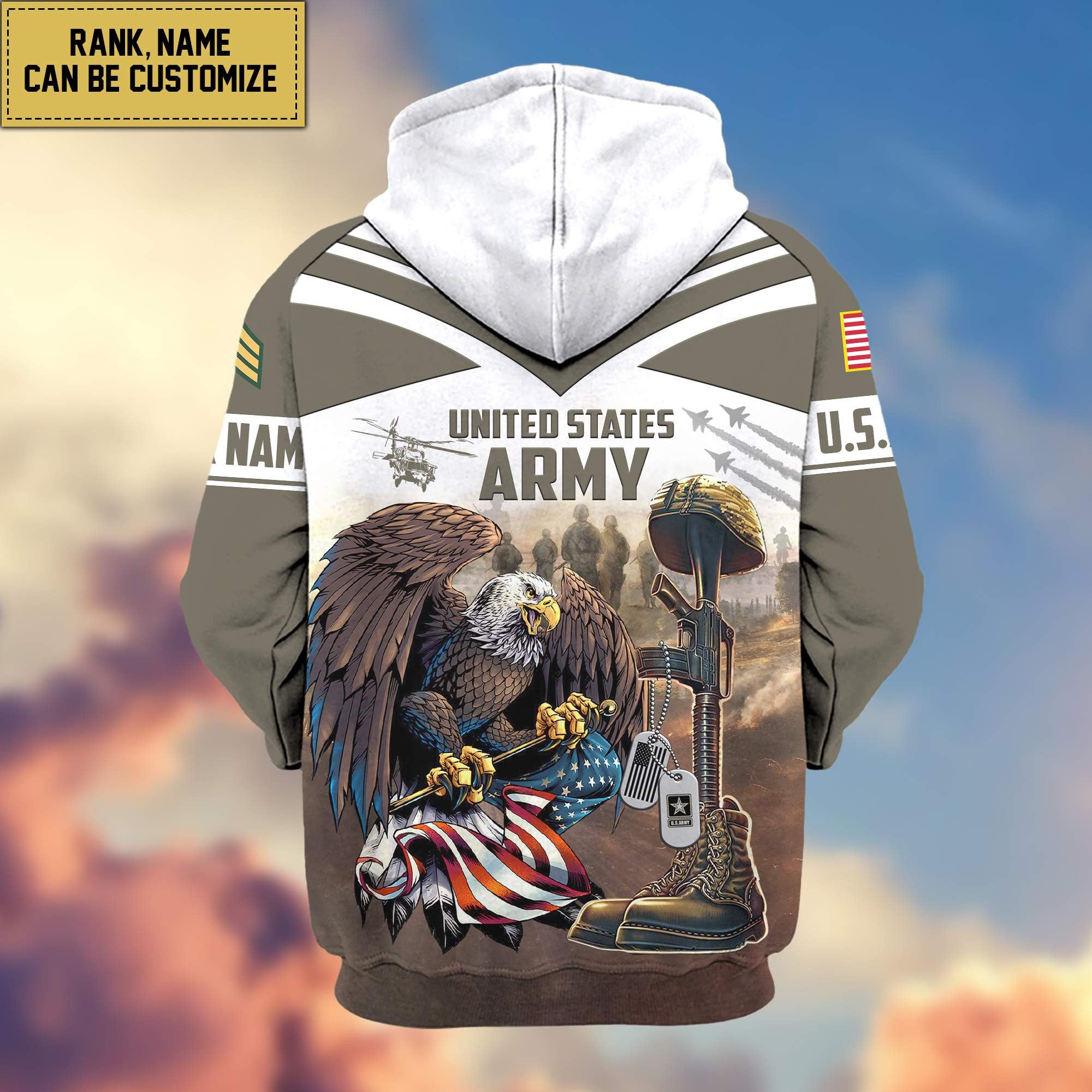 Premium US Army Zip Hoodie VPVC600601, Custom Name, Rank, Gifts For Army Veteran
