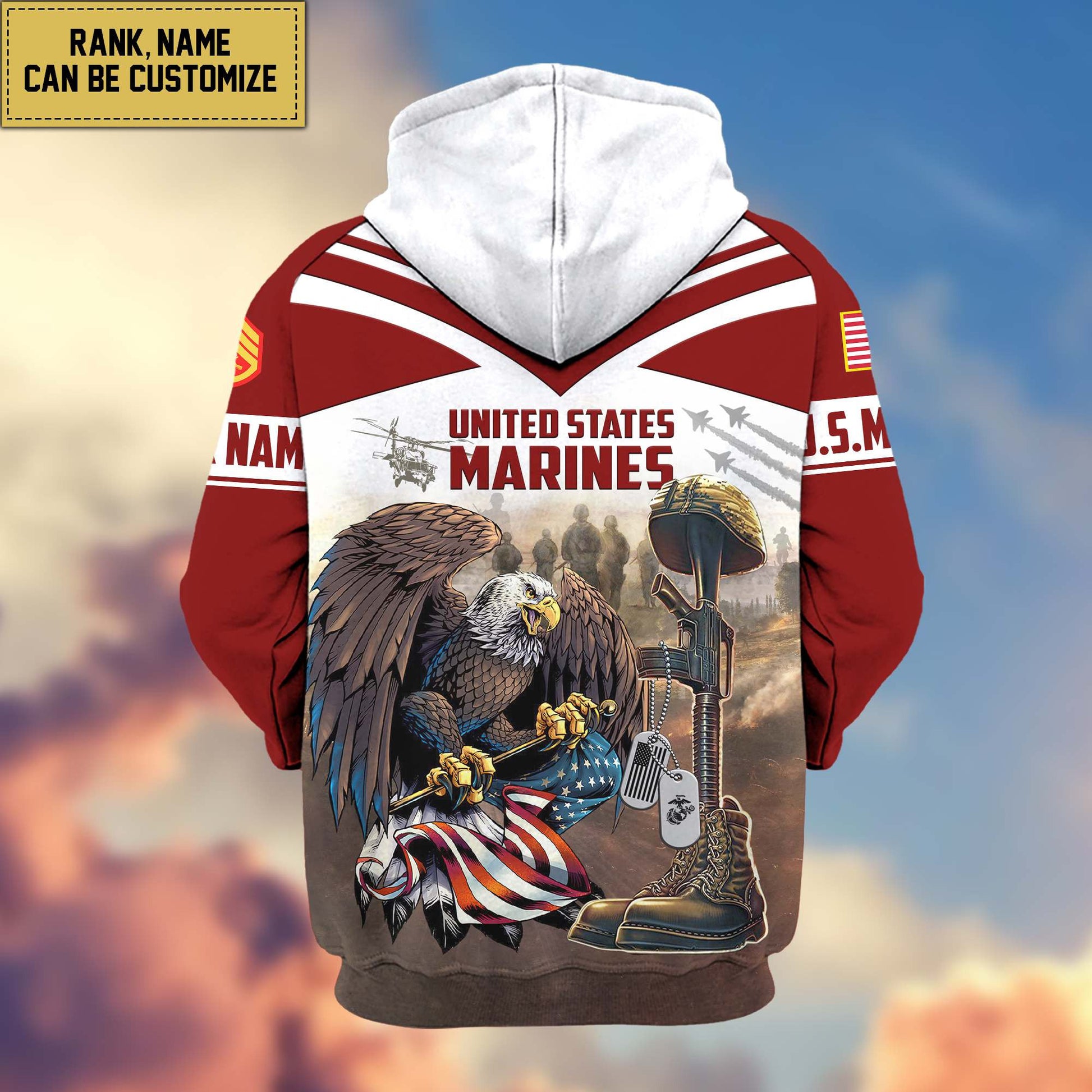 Premium USMC Zip Hoodie VPVC600603, Custom Name, Rank, Gifts For Marine Veteran