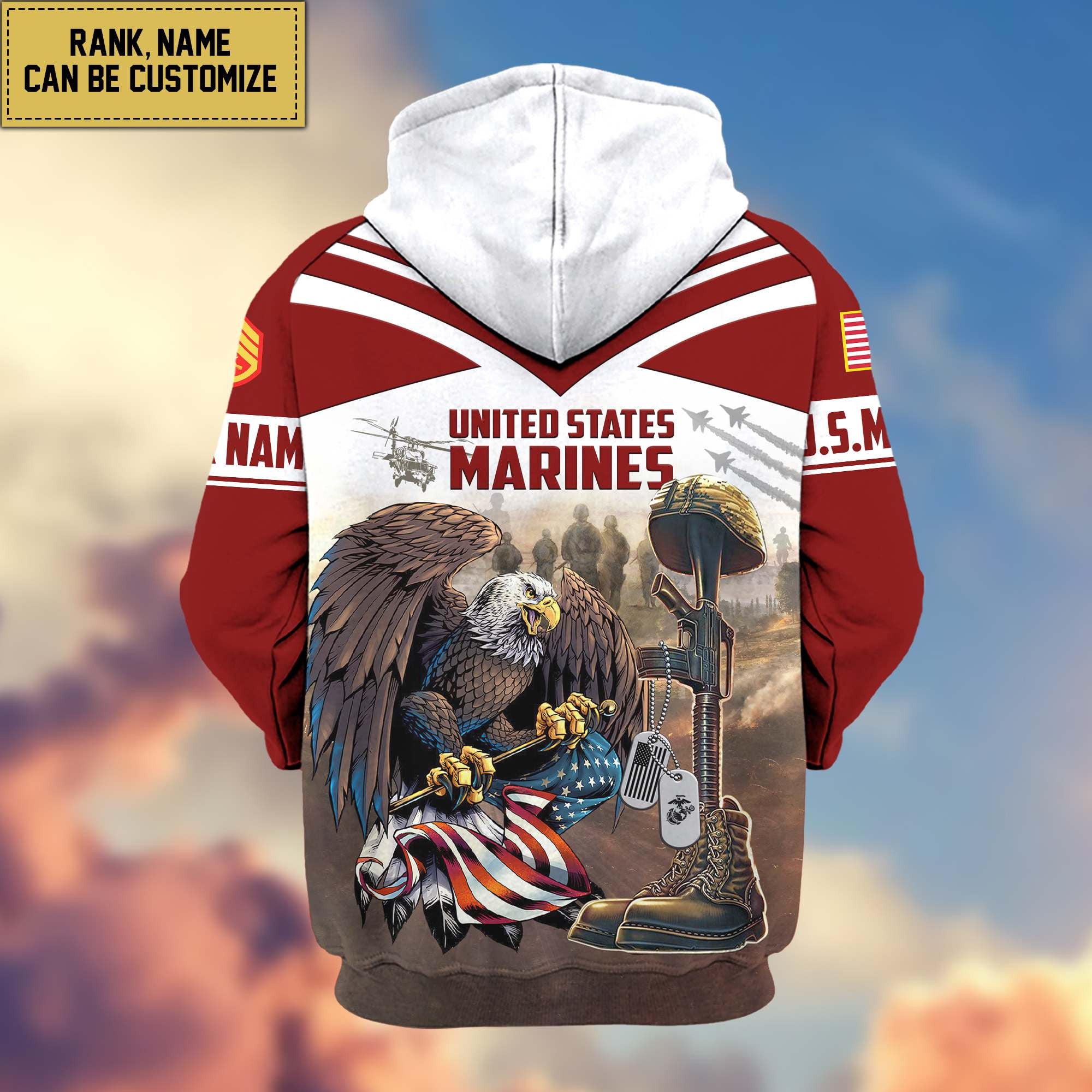 Premium USMC Zip Hoodie VPVC600603, Custom Name, Rank, Gifts For Marine Veteran