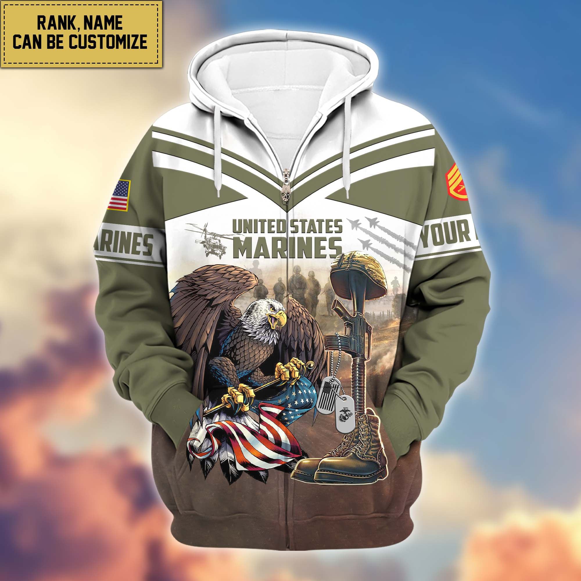 Premium USMC Zip Hoodie VPVC600603, Custom Name, Rank, Gifts For Marine Veteran