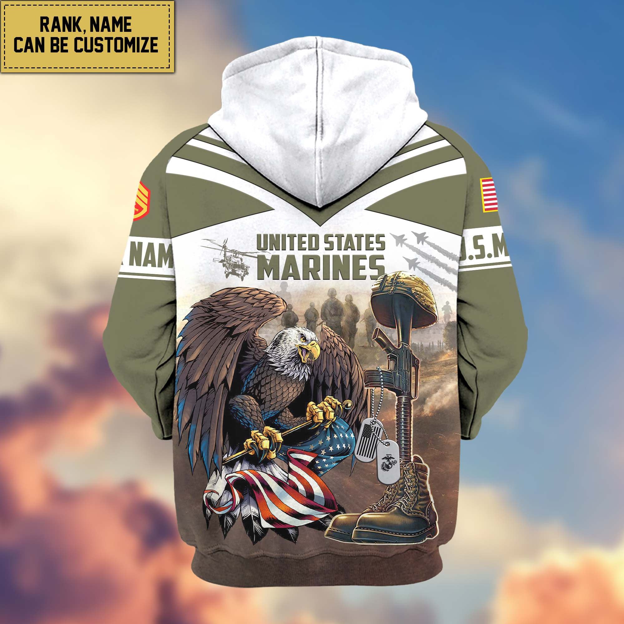 Premium USMC Zip Hoodie VPVC600603, Custom Name, Rank, Gifts For Marine Veteran