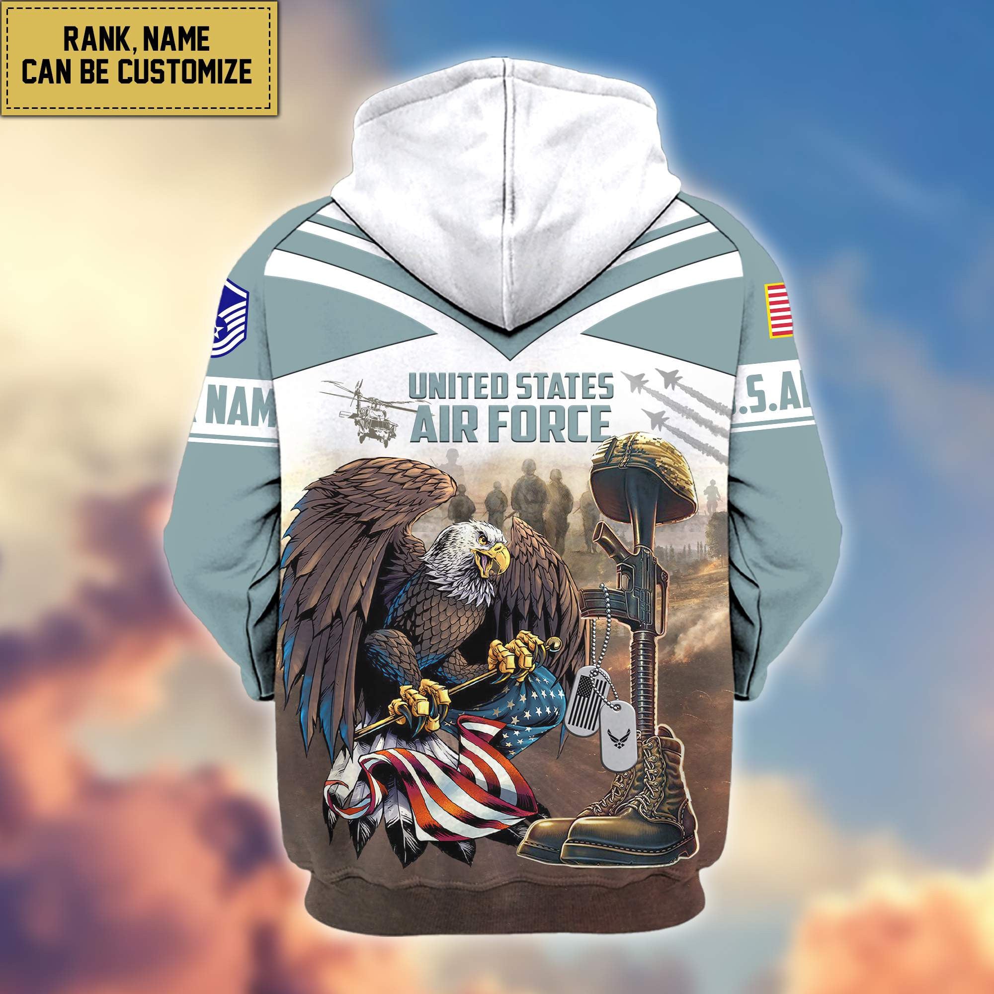 Premium USAF Zip Hoodie VPVC600604, Custom Name, Rank, Gifts For Air Force Veteran, Gifts For Veterans Day