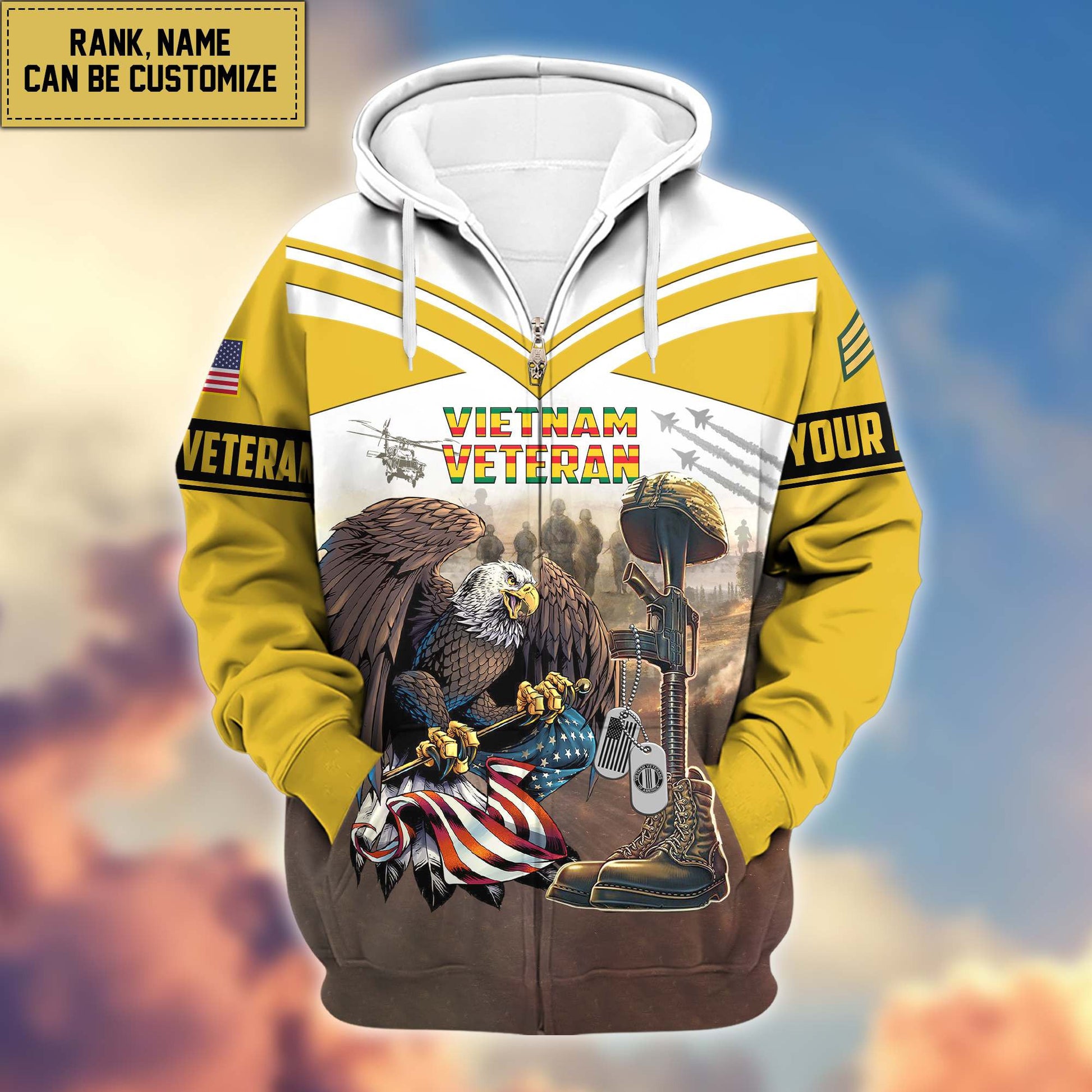 Premium Vietnam Veteran Zip Hoodie VPVC600606, Custom Name, Rank, Gifts For Vietnam Veteran