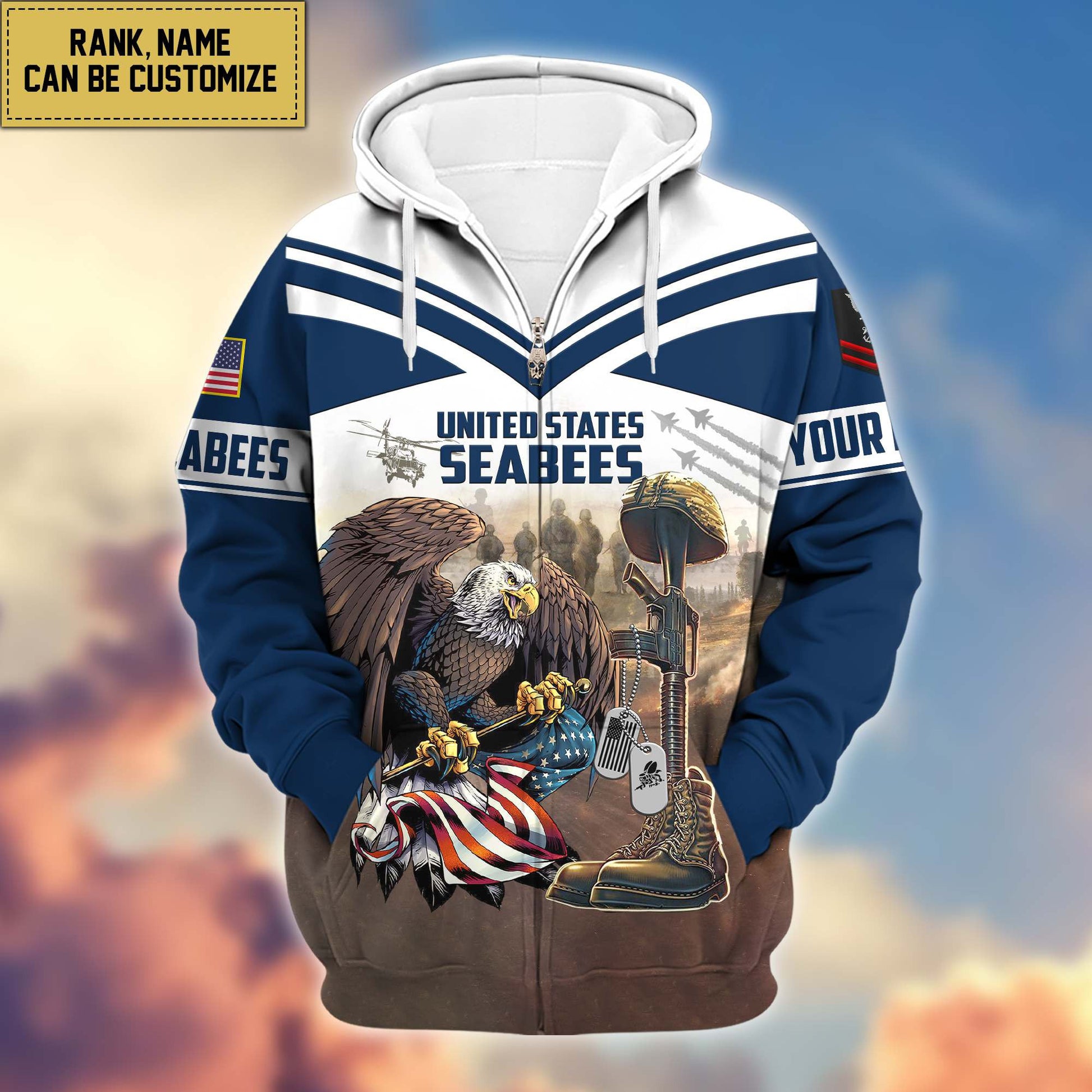 Premium US Seabees Veteran Zip Hoodie VPVC600609, Custom Name, Rank, Gifts For Seabees Veteran