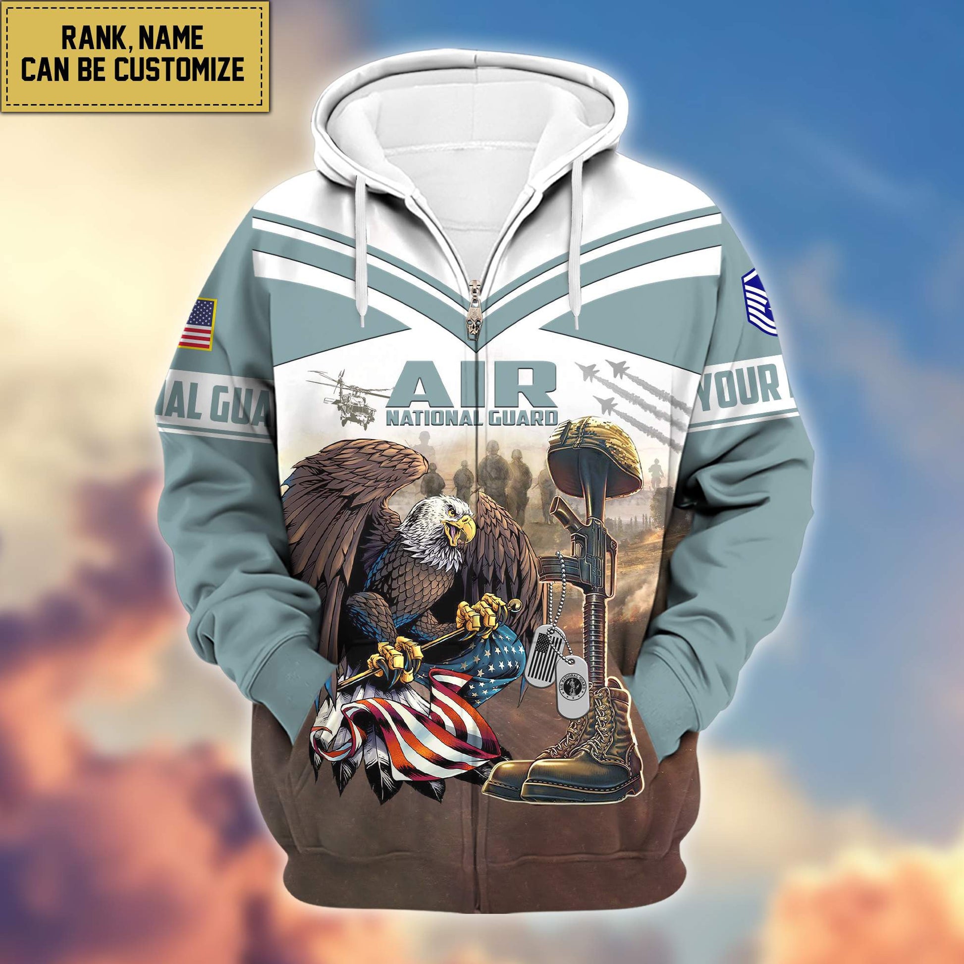 Premium Air National Guard Veteran Zip Hoodie VPVC600610, Custom Name, Rank, Gifts For Air National Guard Veteran