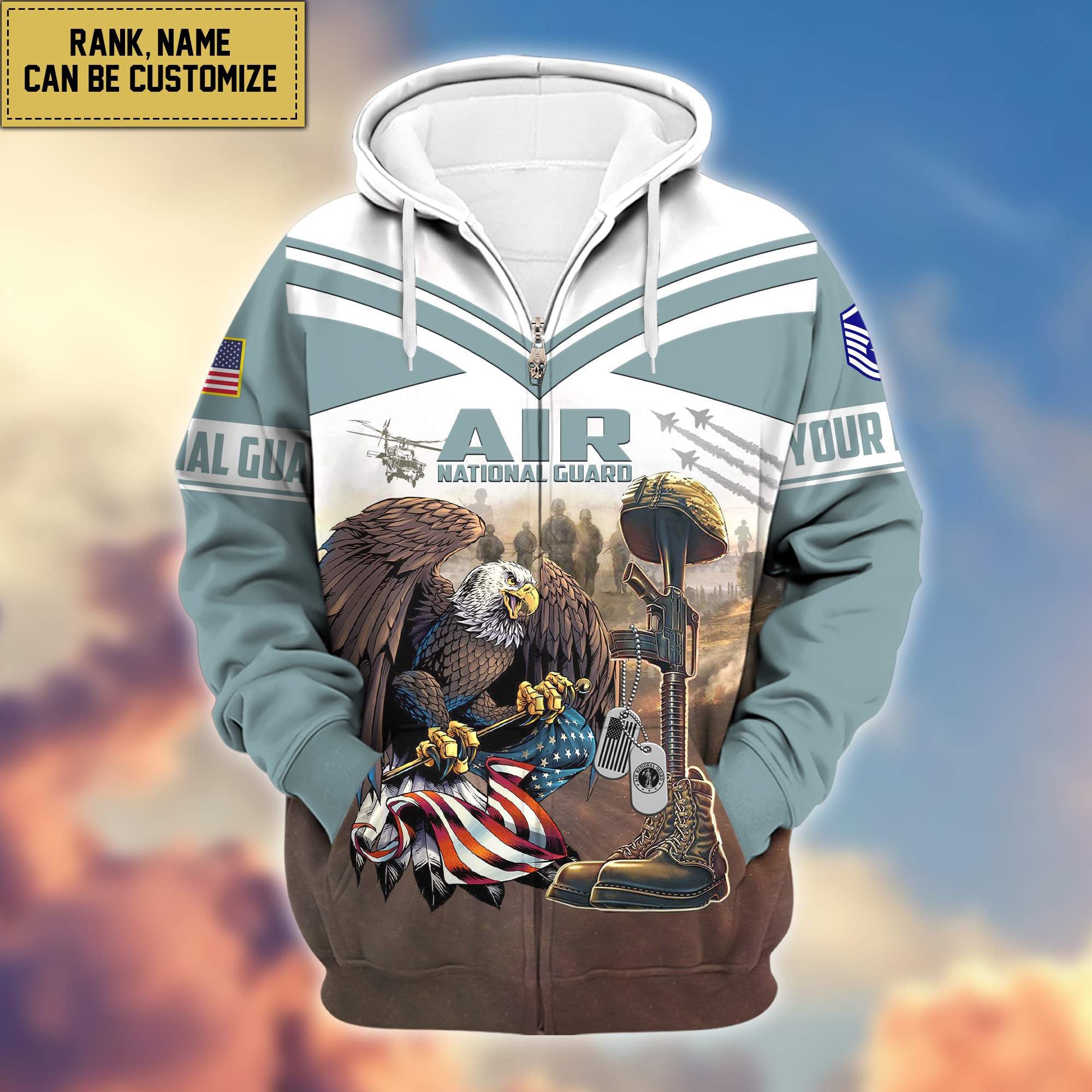 Premium Air National Guard Veteran Zip Hoodie VPVC600610, Custom Name, Rank, Gifts For Air National Guard Veteran