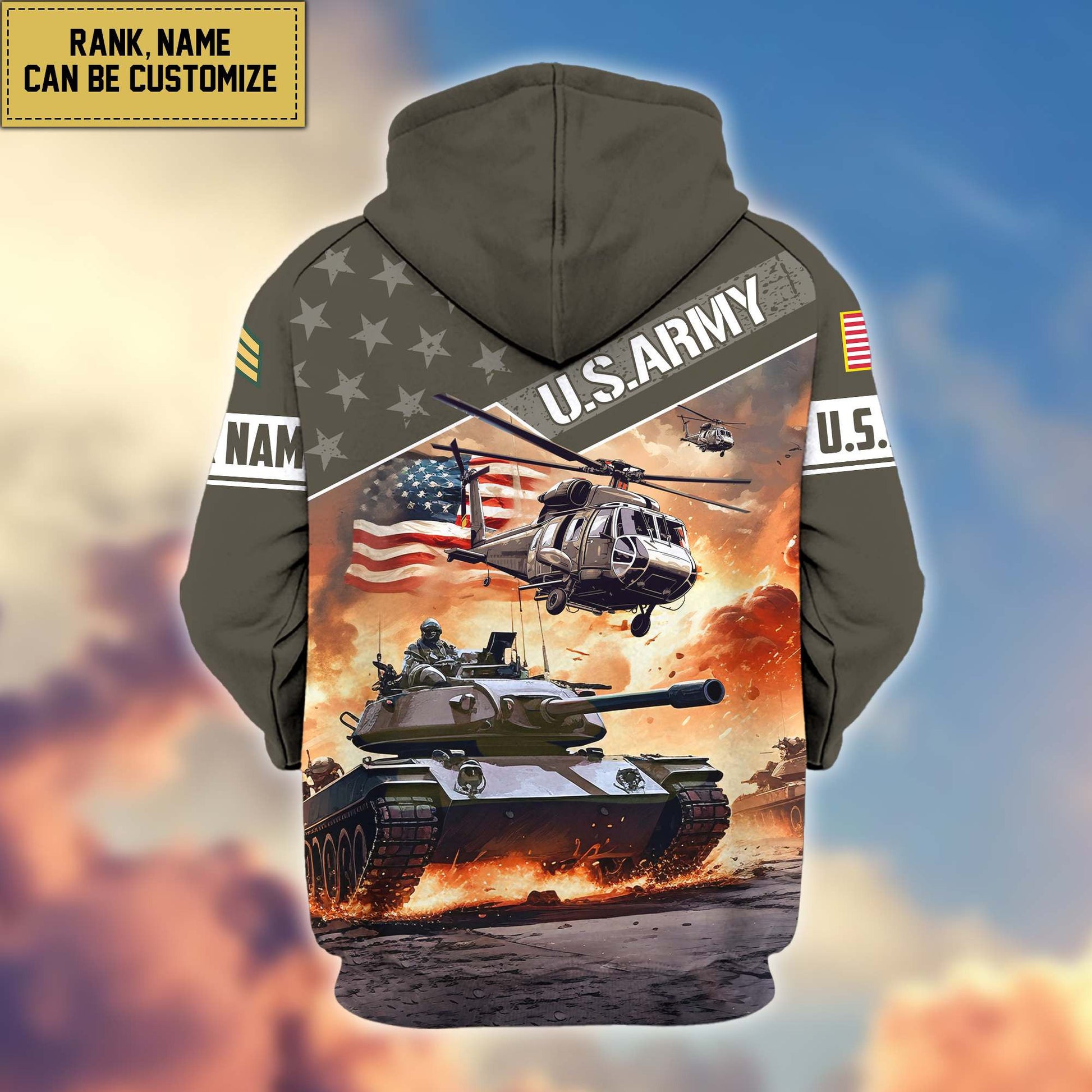 Premium US Army Zip Hoodie VPVC600701, Custom Name, Rank, Gifts For Army Veteran