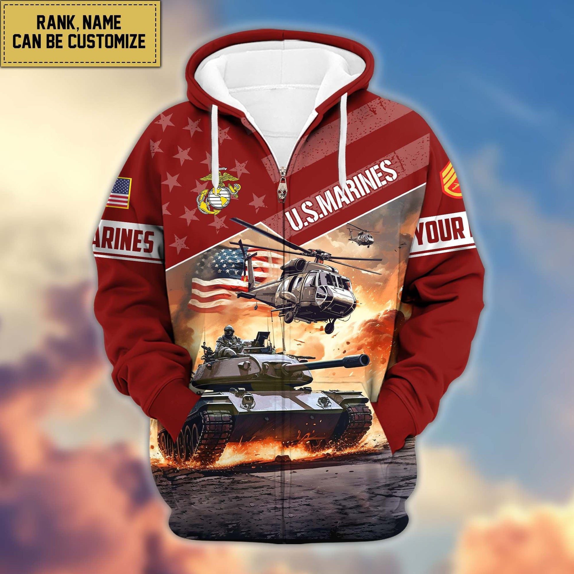 Premium USMC Zip Hoodie VPVC600703, Custom Name, Rank, Gifts For Marine Veteran