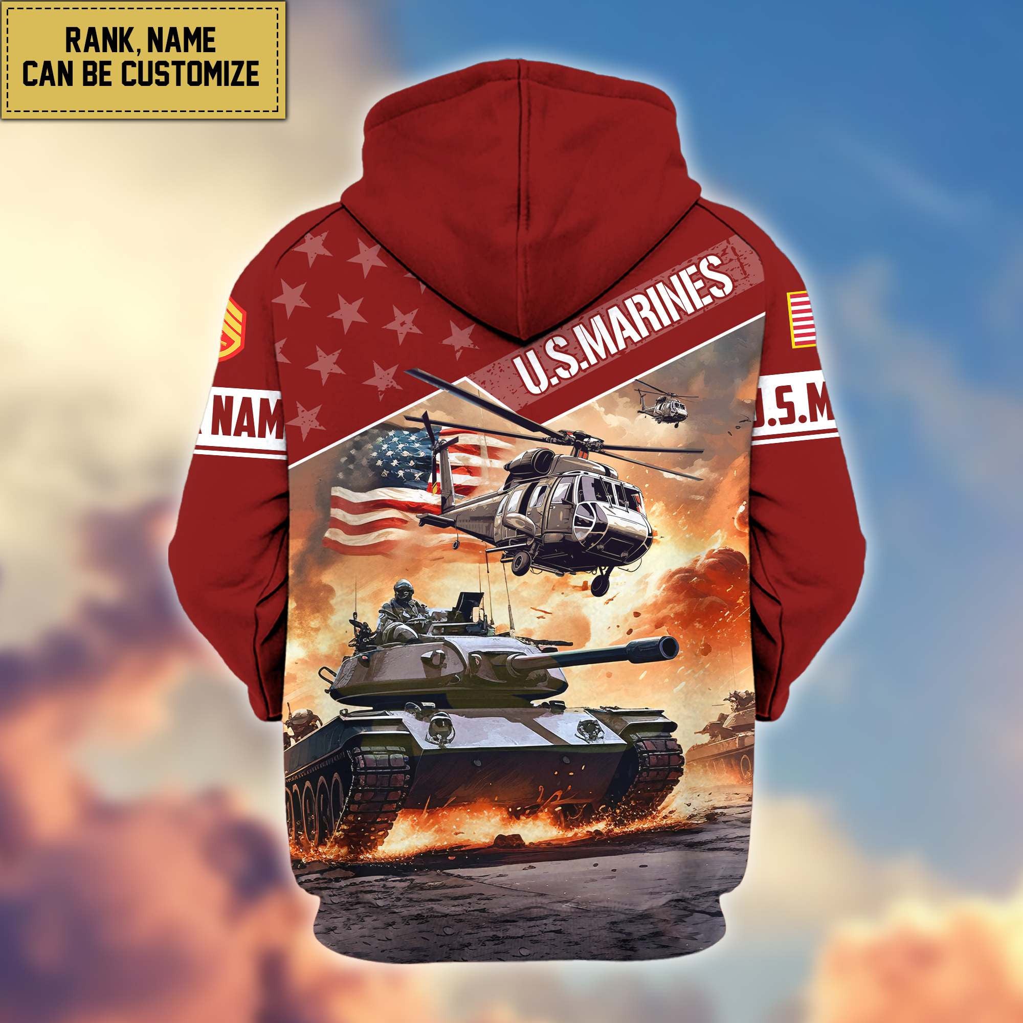 Premium USMC Zip Hoodie VPVC600703, Custom Name, Rank, Gifts For Marine Veteran