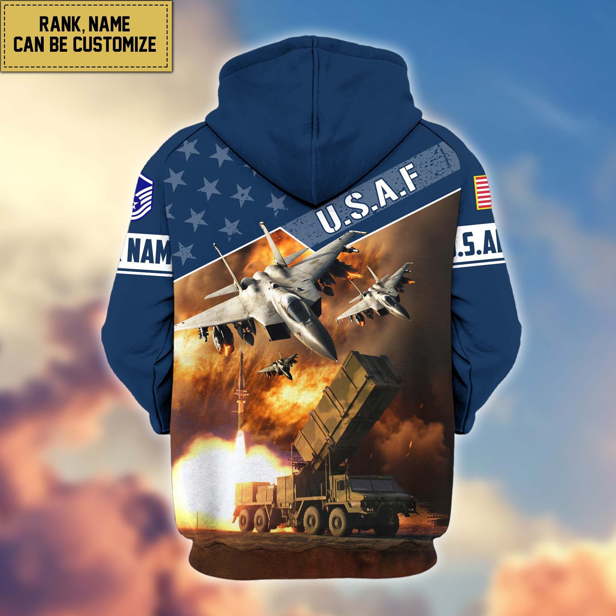 Premium USAF Zip Hoodie VPVC600704, Custom Name, Rank, Gifts For Air Force Veteran, Gifts For Veterans Day